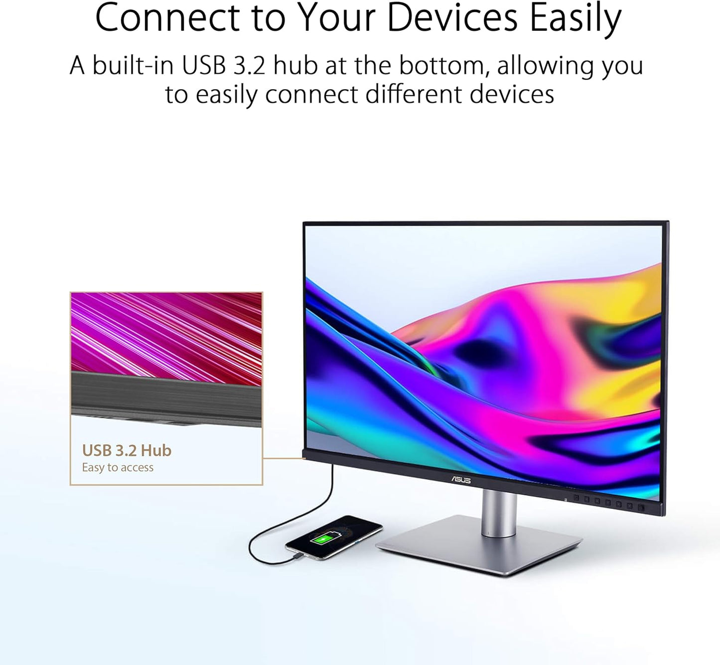 ASUS ProArt Display 27" Monitor PA278CV - WQHD (2560 x 1440), IPS, 100% sRGB, 100% Rec. 709, ΔE < 2, Calman Verified, USB Hub, USB-C, DisplayPort Daisy-Chaining, HDMI, Eye Care, Height Adjustable , BLACK/SLIVER