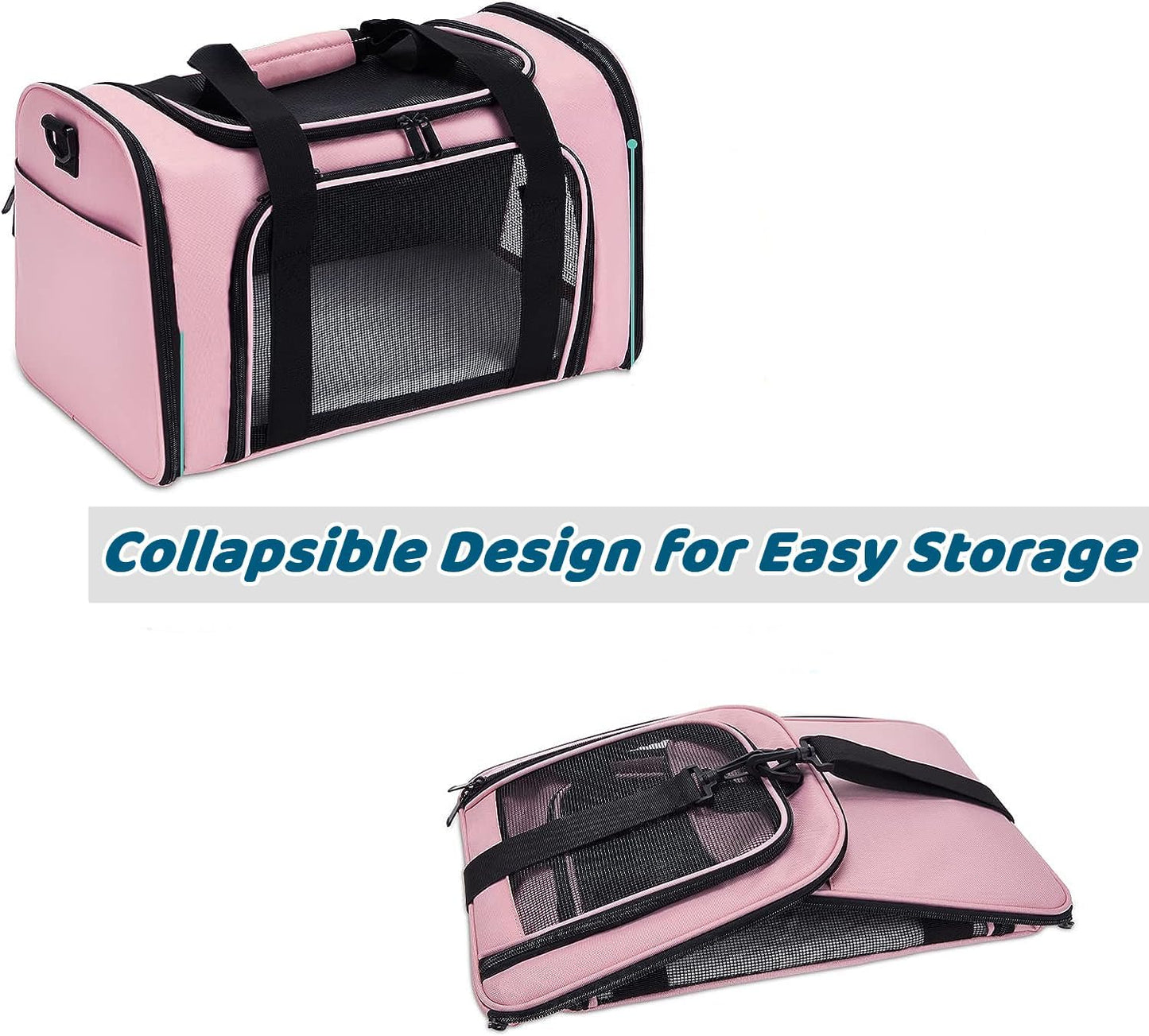 ORYEDA Cat Carrier Bag, Dog Travel Carriers, Airline Approved Soft-Sided Pet Carrier for Small Medium Cats and Small Dogs, Portable Carrier with 4 Open Doors and 3 Mesh Windows, Grey, Collapsible