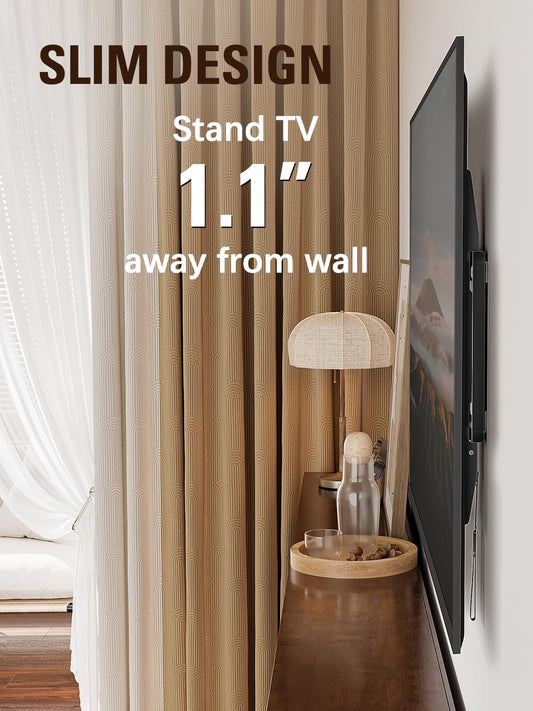 Mounting Dream Fixed TV Mount Low Profile for Most of 42-84 Inches TV Low Profile TV Wall Mount fits 16" 18" 24" Wood Studs up to VESA 600 x 400mm and 132 LBS, Ultra Slim and Space Saving MD2163-K - PuriLite
