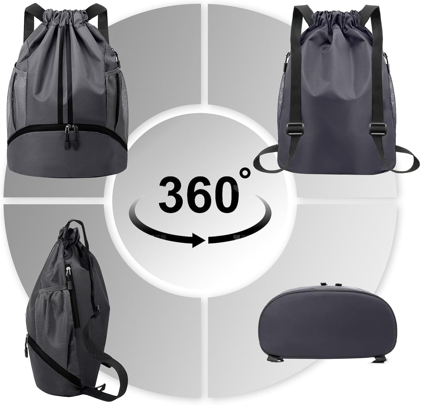 Hoedia Sports Drawstring Backpack - String Swim Gym Bag with Shoes Compartment and Wet Proof Pocket for Women/Men