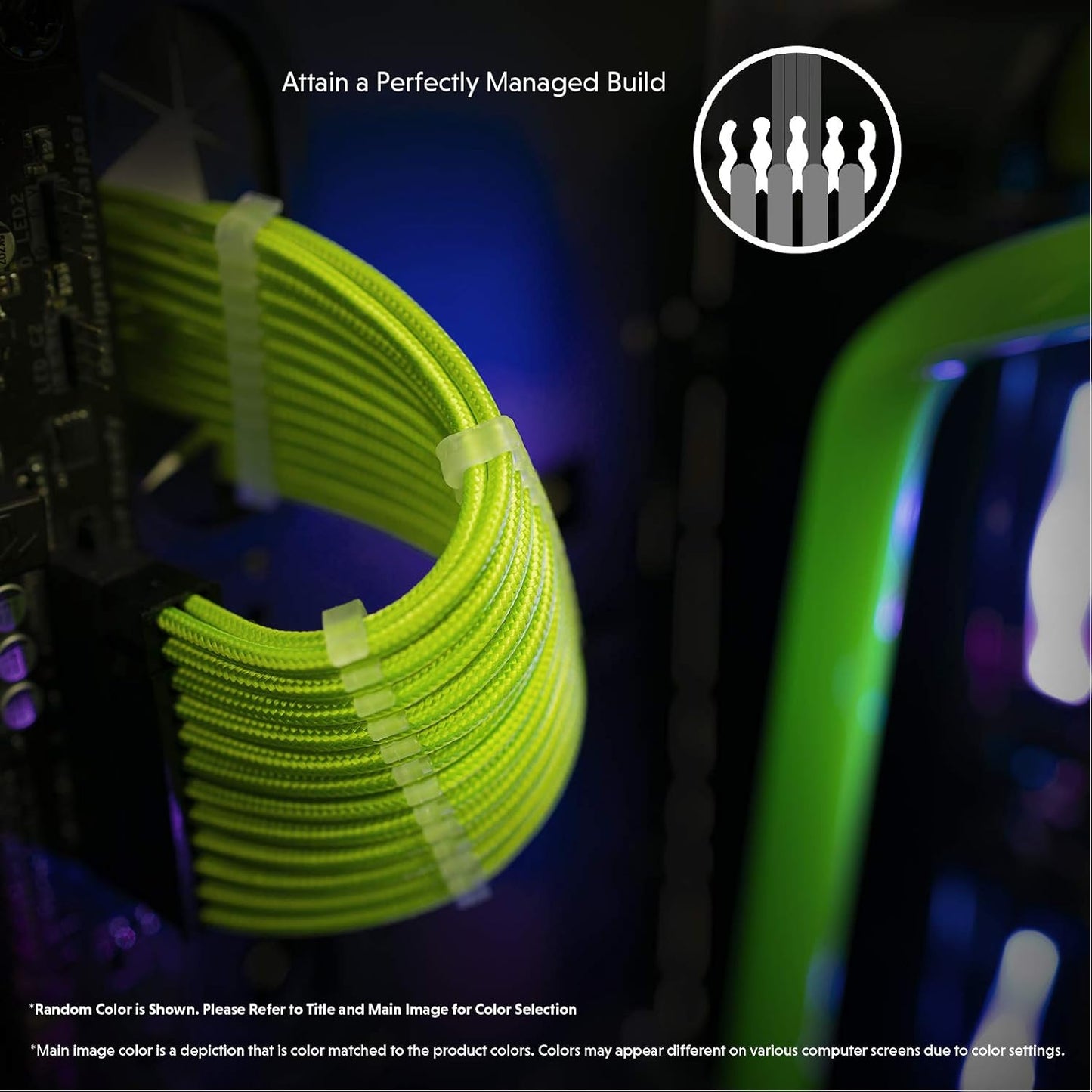 LINKUP - 30cm Super Soft and Flexible PSU Cable Extension Sleeved Custom Mod GPU PC Braided w/Comb Kit | 1 x 24 P (20+4) | 2 x 8 P (4+4) CPU | 2 x 8 P (6+2) GPU Set | 300mm - Blackgreen