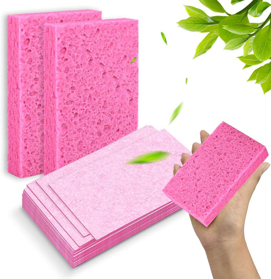 12 - Pack Non-Scratch Scrub Sponges - Sponges for Dishes and Washing Dishes, Cleaning Sponges for Kitchen Home Bathroom Cars, Funny Cut-Outs DIY for Kids (Pink)