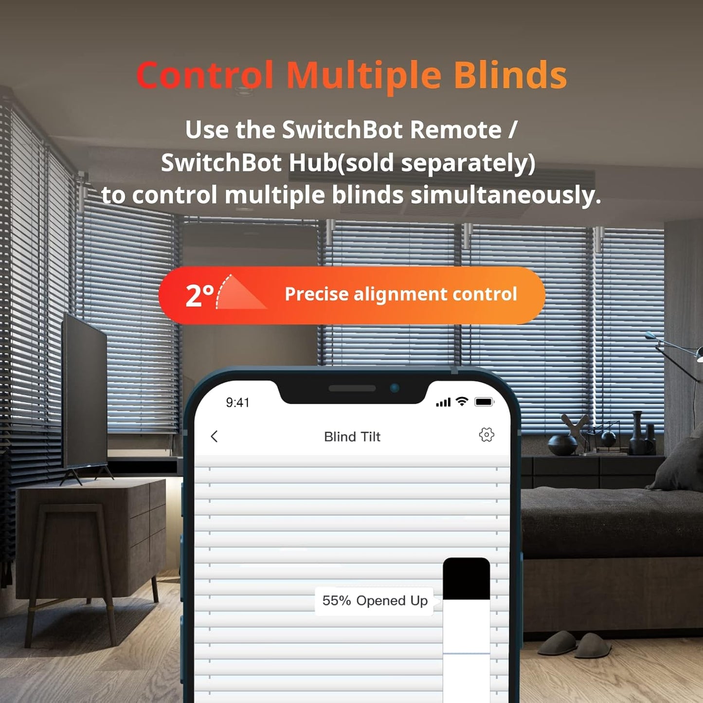 SwitchBot Blind Tilt Motorized Blinds - Smart Electric Blinds with Bluetooth Remote Control, Solar Powered, Light Sensing Control, Add SwitchBot Hub Mini to Make it Compatible with Alexa & Google Home