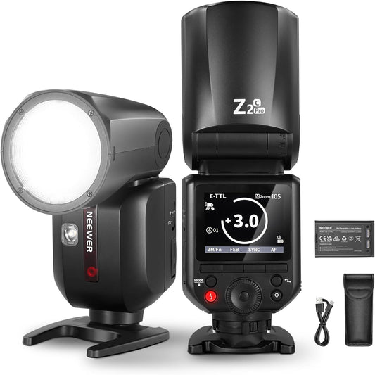 NEEWER Z2PRO-C 2.4G TTL Round Head Flash Speedlite Compatible with Canon, Wireless Compatible with Godox, Upgraded UI, 76Ws 1/8000s HSS, TTL/M TCM Switch, 7.2V/3000mAh Battery, 600 Full Power Flash