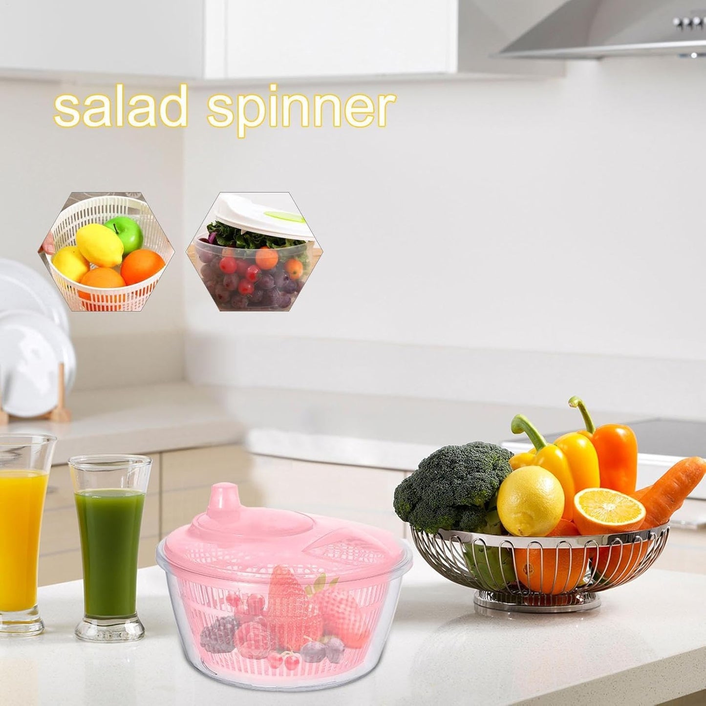 Lettuce Spinner - Fruit Washer Spinner | Lettuce Cleaner Spinner Large Salad Spinner, Fruit Washer Spinner Vegetable Dryer, Salad Spinner Lettuce Dryer Fruit Washer for Safe and Practical