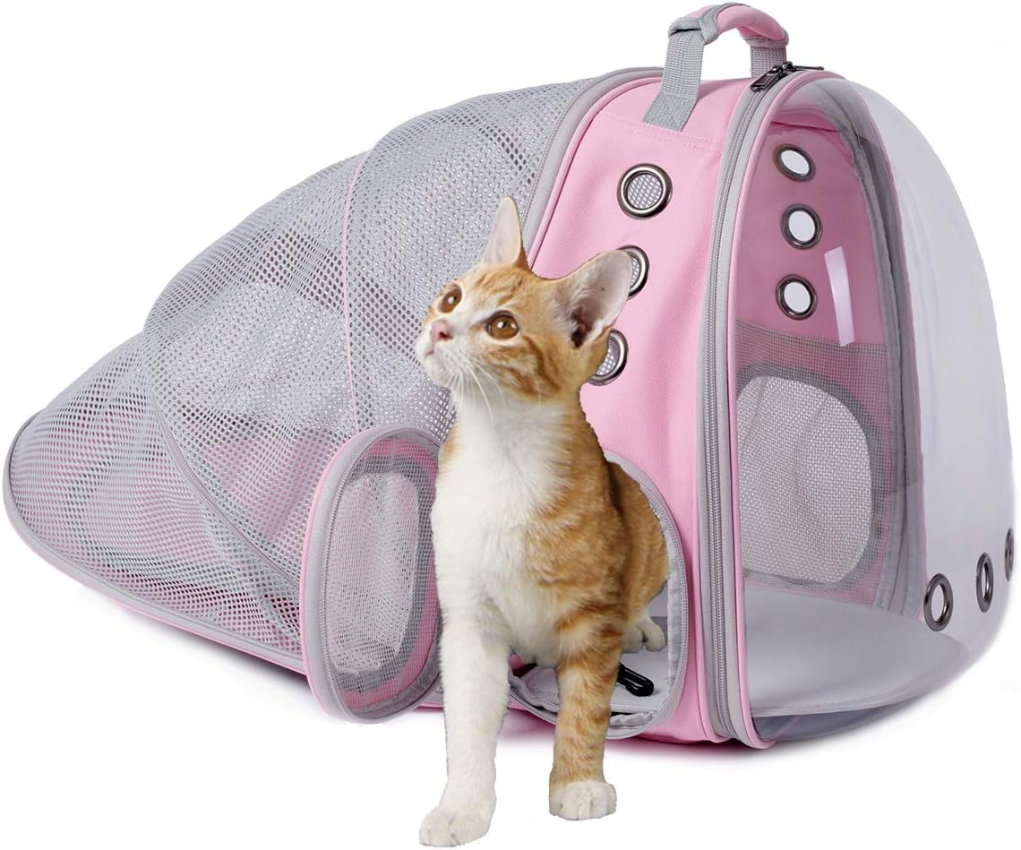 WEVONIGU Front Expandable Cat Backpack Carrier,Fit up to 16 lbs,Pet Carrier Backpack,Space Capsule Astronaut Bubble Window Bag,Cats and Puppies,Airline-Approved,Designed for Travel,Hiking,Walking