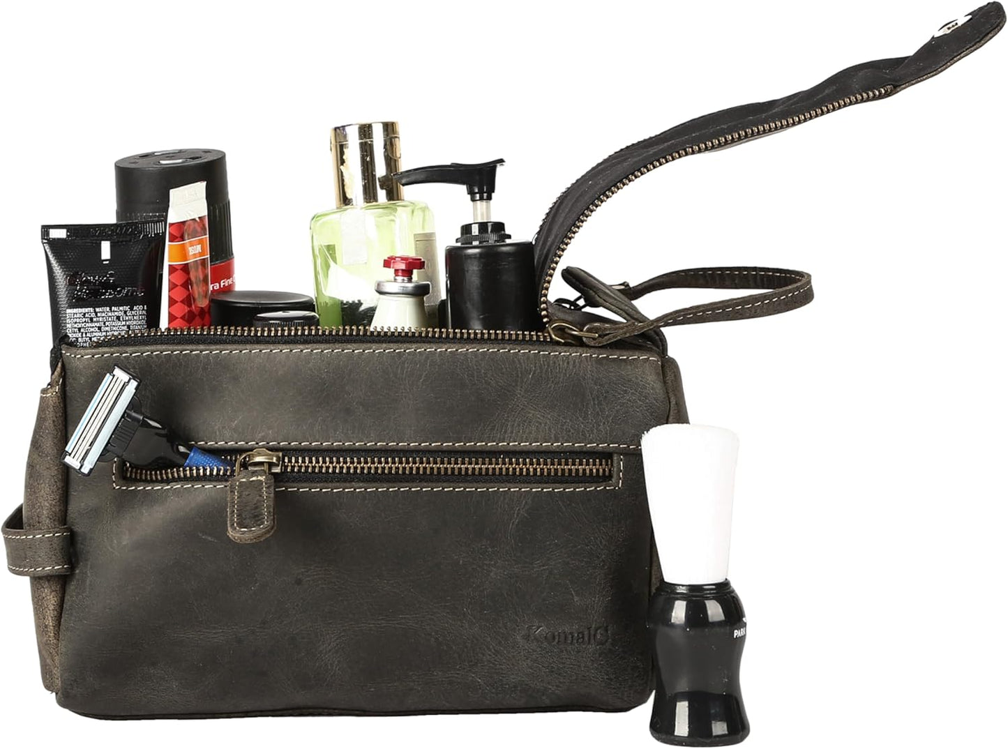 Premium Buffalo Leather Unisex Toiletry Bag Travel Dopp Kit Shaving kit (Distressed Tan)
