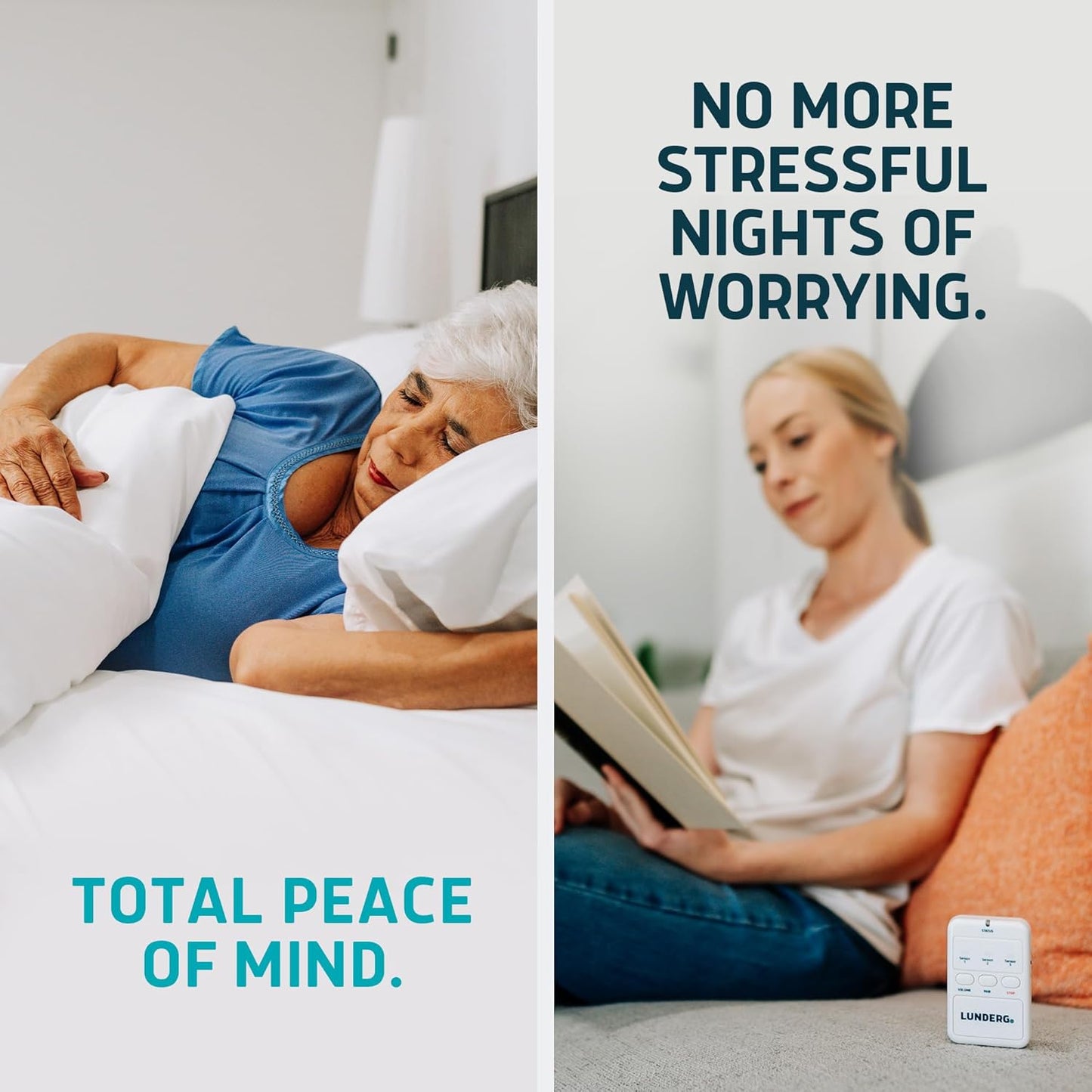 Lunderg Undermattress Bed Alarm for Elderly Adults & Chair Alarm Set - Wireless Early-Alert Mattress Pad, Chair Pad & Pager - Bed Alarms and Fall Prevention for Elderly and Dementia Patients