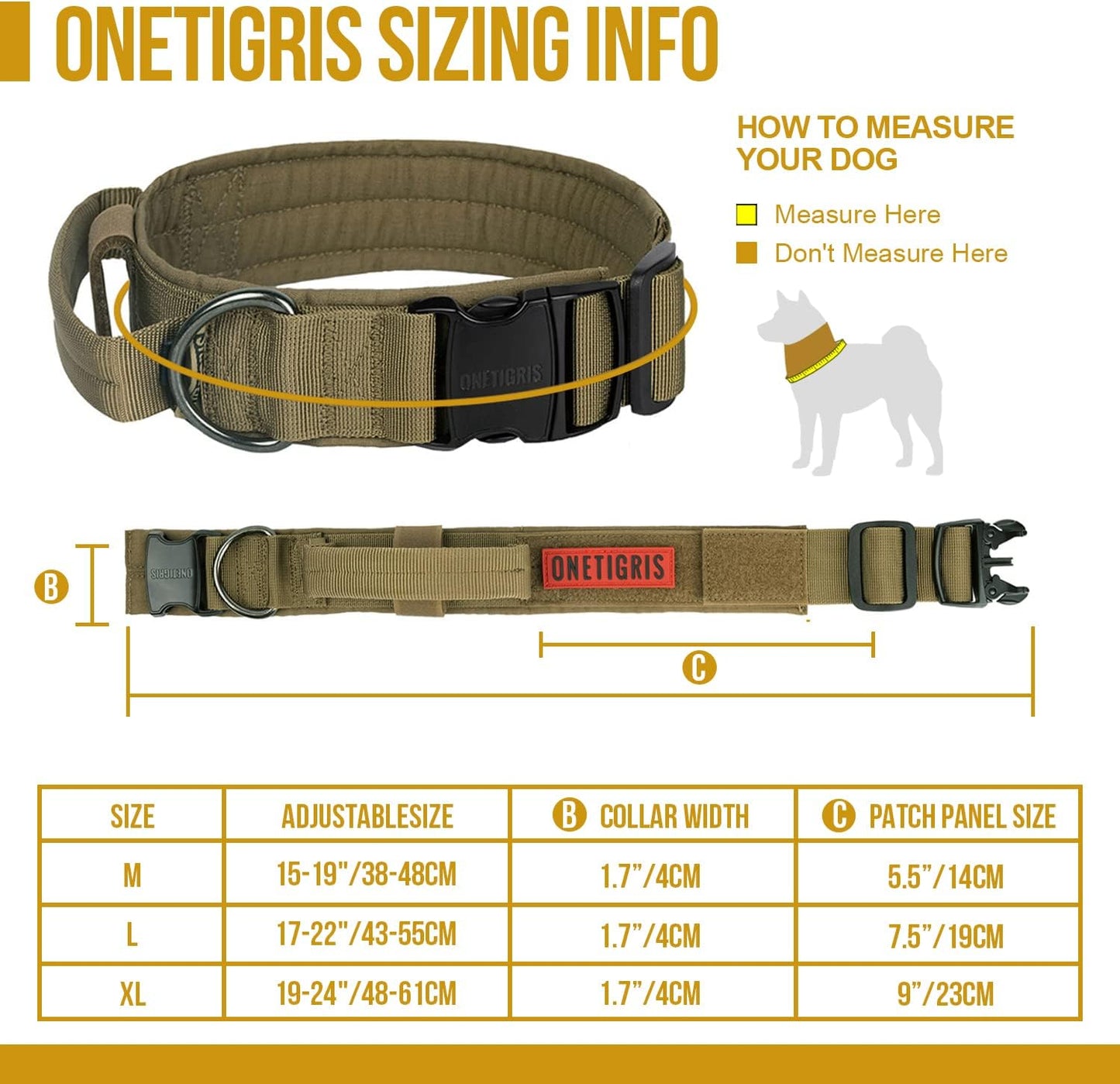 OneTigris Tactical Dog Collars with Handle,Military Dog Collar for Large Dog,Adjustable Nylon Collar German Shepherd Collar with Heavy Duty Metal Buckle for Dog Training and Walking (M, Orange)