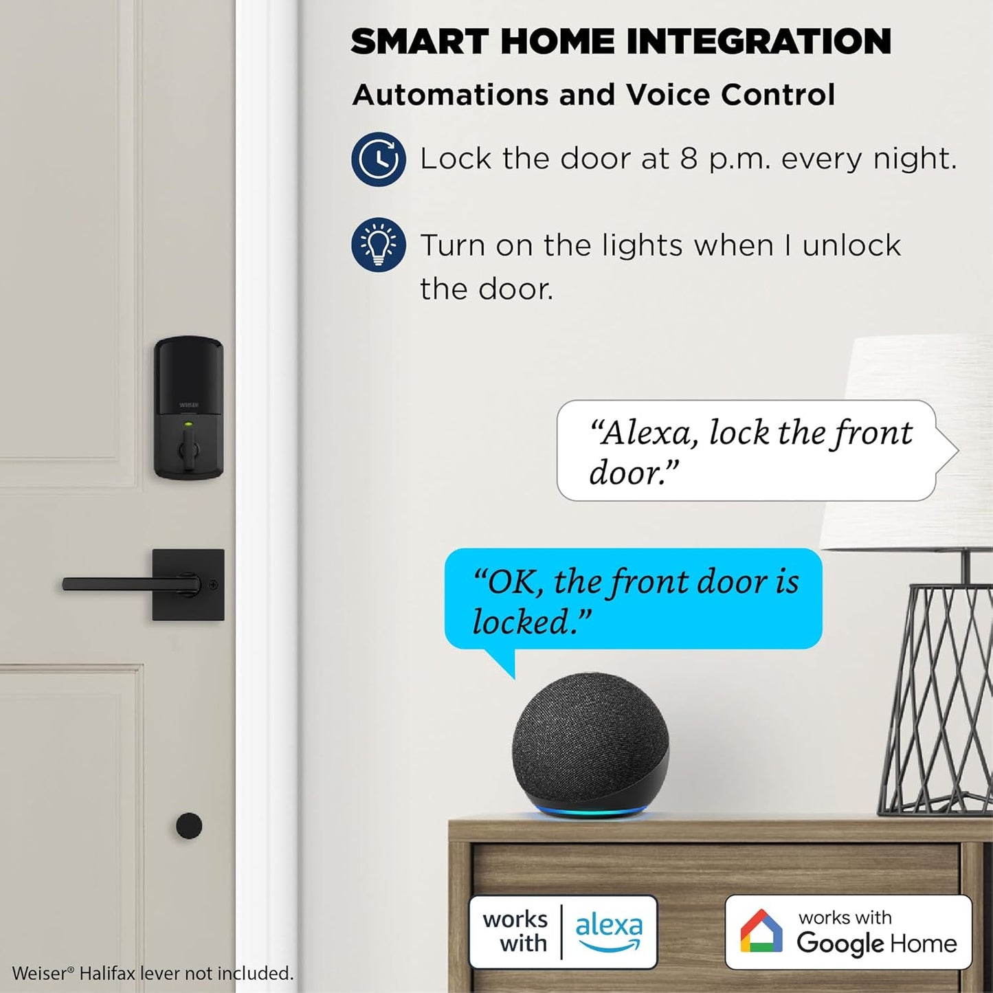 Weiser Halo Matte Black WiFi Smart Lock, Keyless Entry Door Lock, Touchscreen Keypad Door Lock, Amazon Alexa & Google Assistant/Google Home Compatible, Deadbolt Lock, Smart Locks for Entry Door