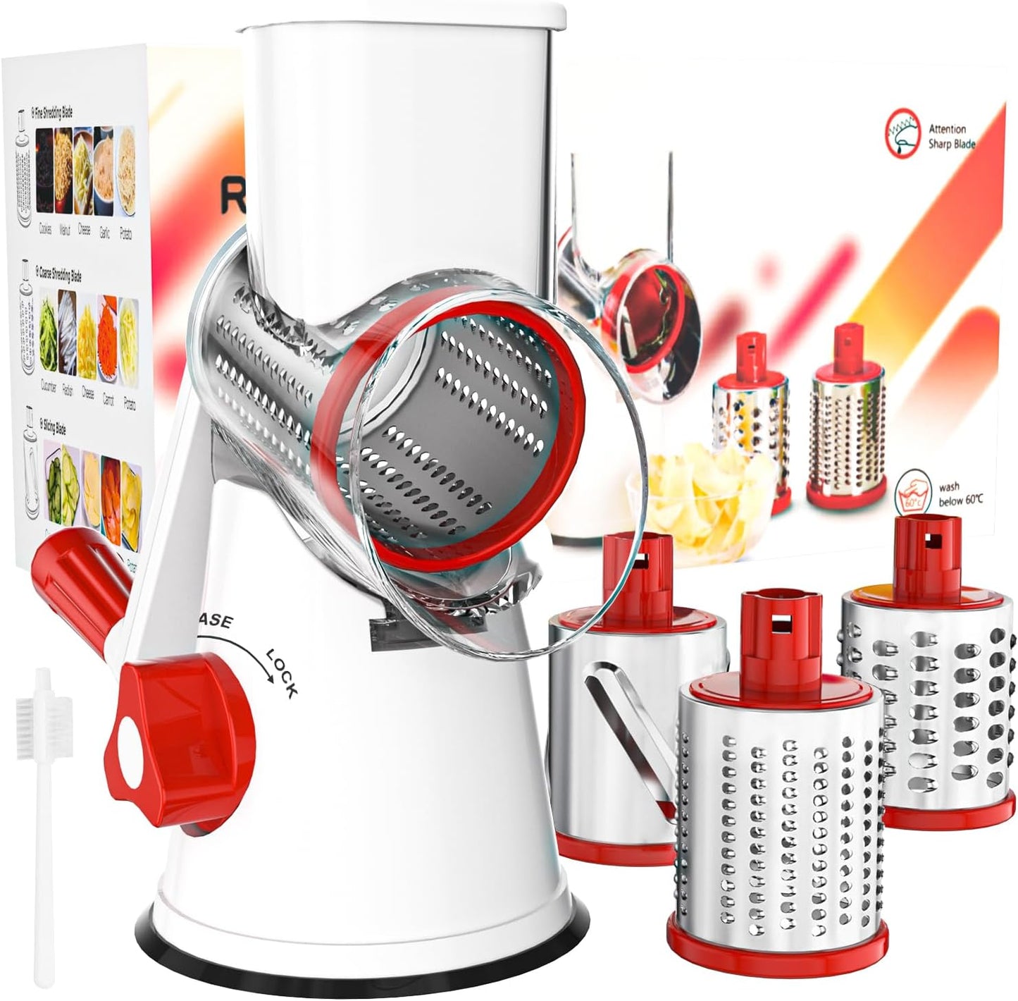 Purilite Select Rotary Cheese Grater with 3 Stainless Steel Blades