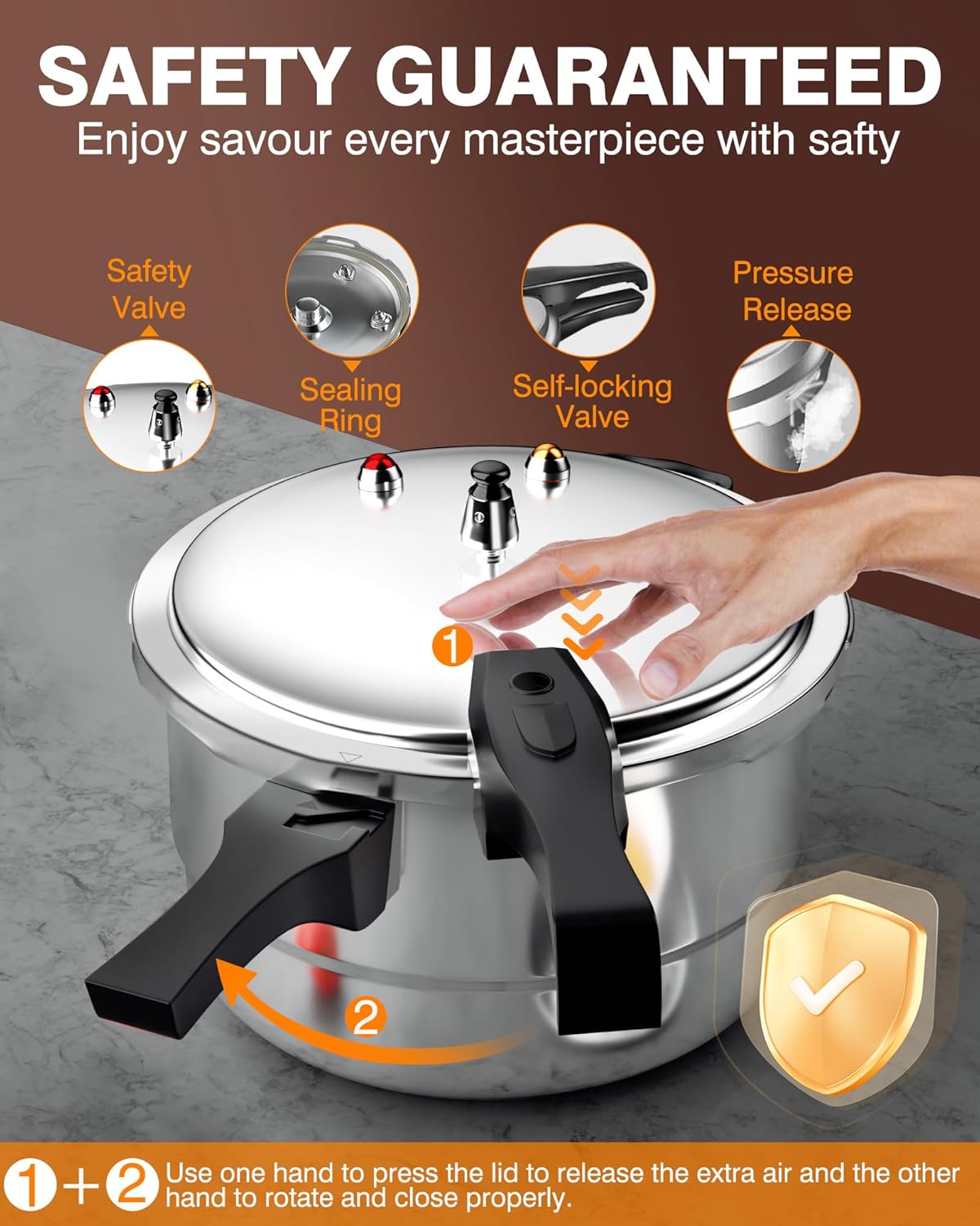 Purilite Select 10Qt Aluminum Pressure Cooker with Release Valve & Safety Lock