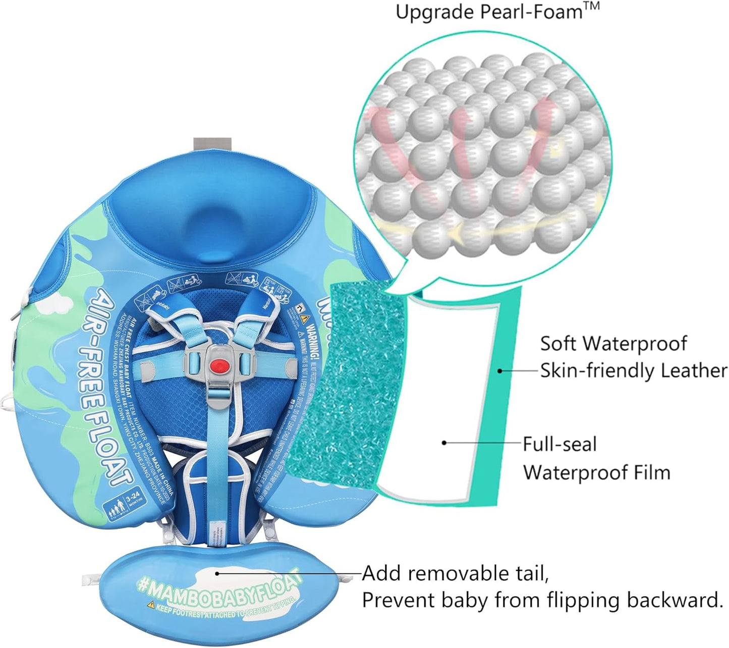 Mambobaby Baby Swim Float with Canopy, Non-Inflatable Solid Baby Float, Upgrade Soft Skin-Friendly Material Infant Swim Float