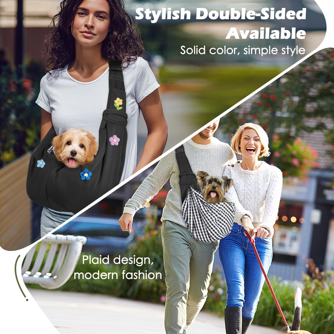 Pawaboo Small Dog Sling Carrier, Reversible Hands Free Dog Sling Carrier for Small Dogs and Cats, Puppy Sling Carrier with Adjustable Strap Buckle & Safety Harness, Puppy Essentials, Grey