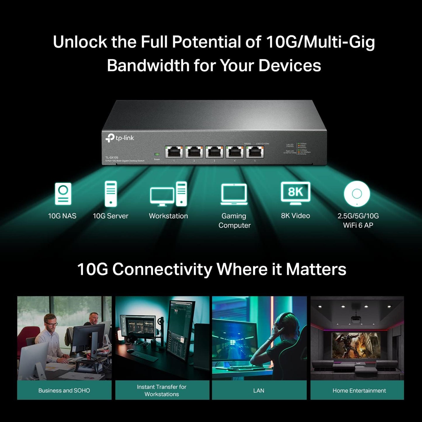 TP-Link TL-SX1008 | 8 Port 10G/Multi-Gig Unmanaged Ethernet Switch | Desktop/Rackmount | Plug & Play | Sturdy Metal Casing | Limited Lifetime Protection | Speed Auto-Negotiation