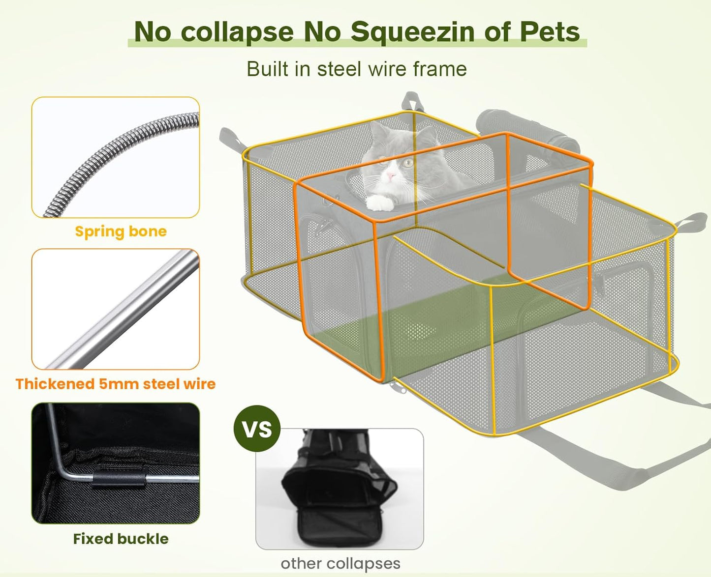 Approved Collapsible Cat Soft-Sided Carriers, Breathable Pet Carriers up to 5kg/12lbs, Portable Dog Carrier Great for Travel, Outdoor, Hiking, Camping(Gray)