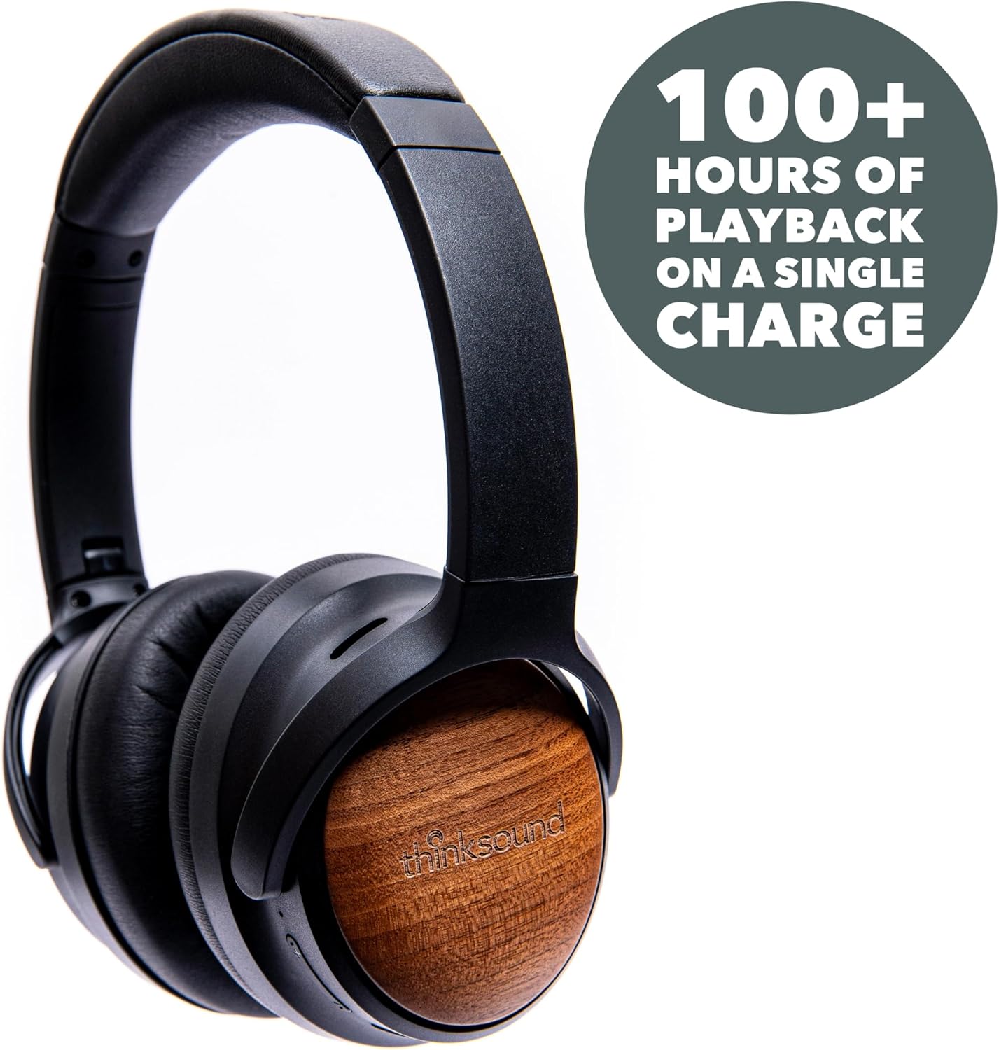 Thinksound ov202w Over Ear Noise Cancelling Headphones, 100+ Hours of Listening ANC Hybrid Active Noise canceling Battery Best HiFi Headset for Studio Monitor, Beats, Musicians, Gym, Guitar, bass