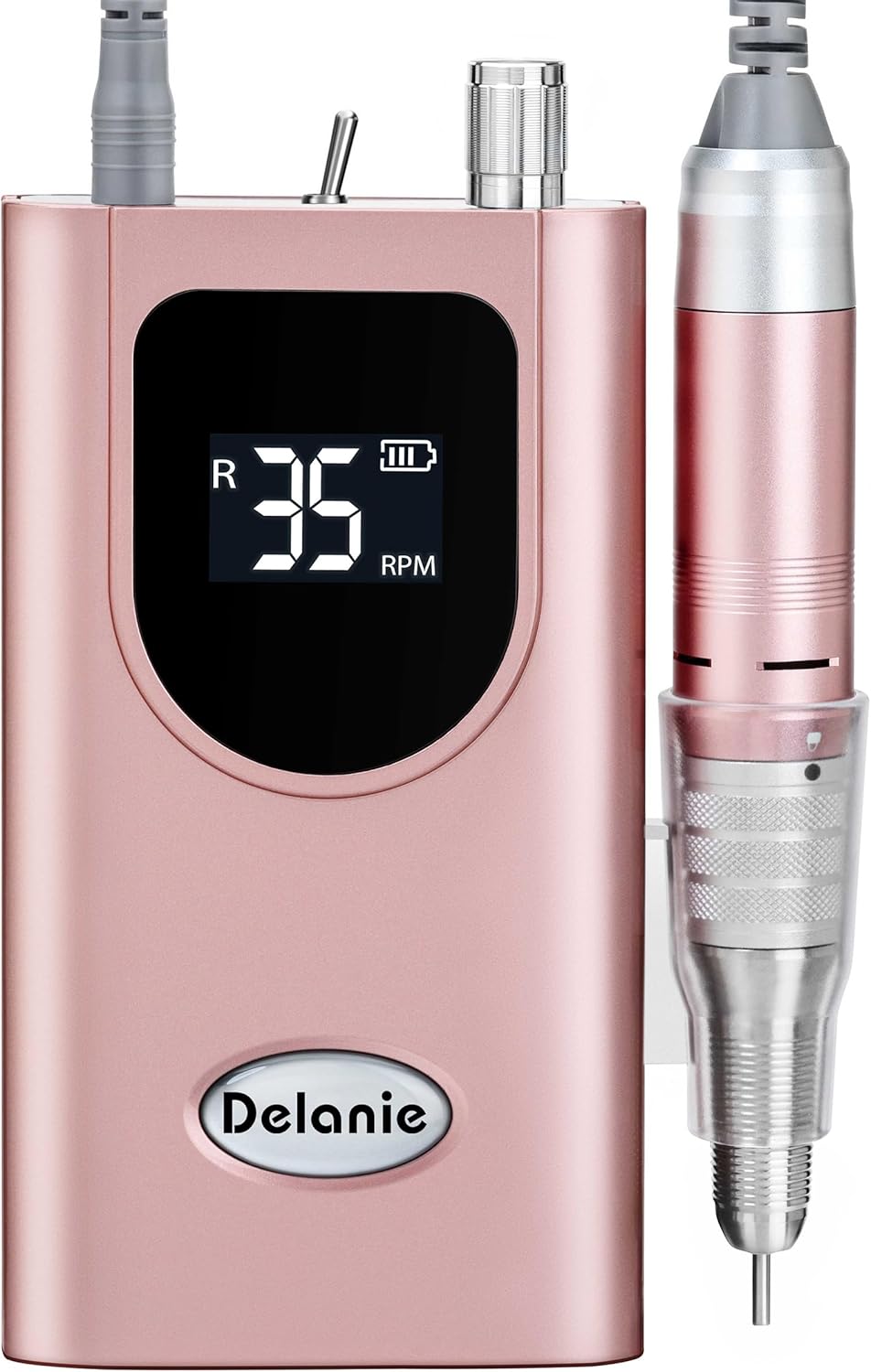 Delanie Professional Nail Drill High Torque 35000 RPM Rechargeable Portable Electric Nail File for Acrylic & Gel, High Speed, Low Heat, Low Vibration, Rose Gold
