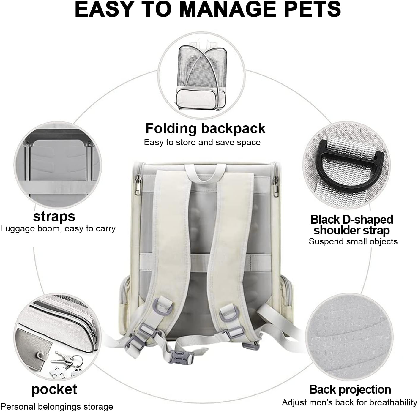 Large Cat Carrier Backpack, Pet Backpack Carrier for Small Dog Up to 16 Pounds, Breathable Vented Design Backpack for Travelling and Hiking Outdoor, White…