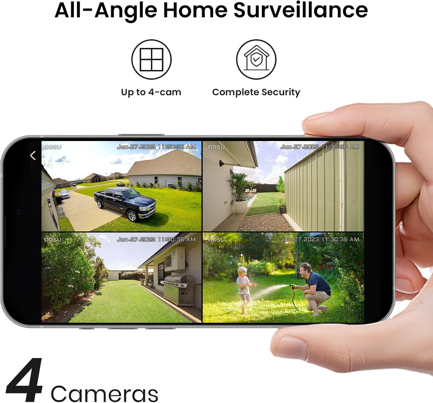 AOSU Security Cameras Outdoor Wireless, 4 Cam-Kit, No Subscription, Solar-Powered, Home Security Cameras System with 360° Pan & Tilt, Auto Tracking, 2K Color Night Vision, Easy Setup, 5G & 2.4G WiFi