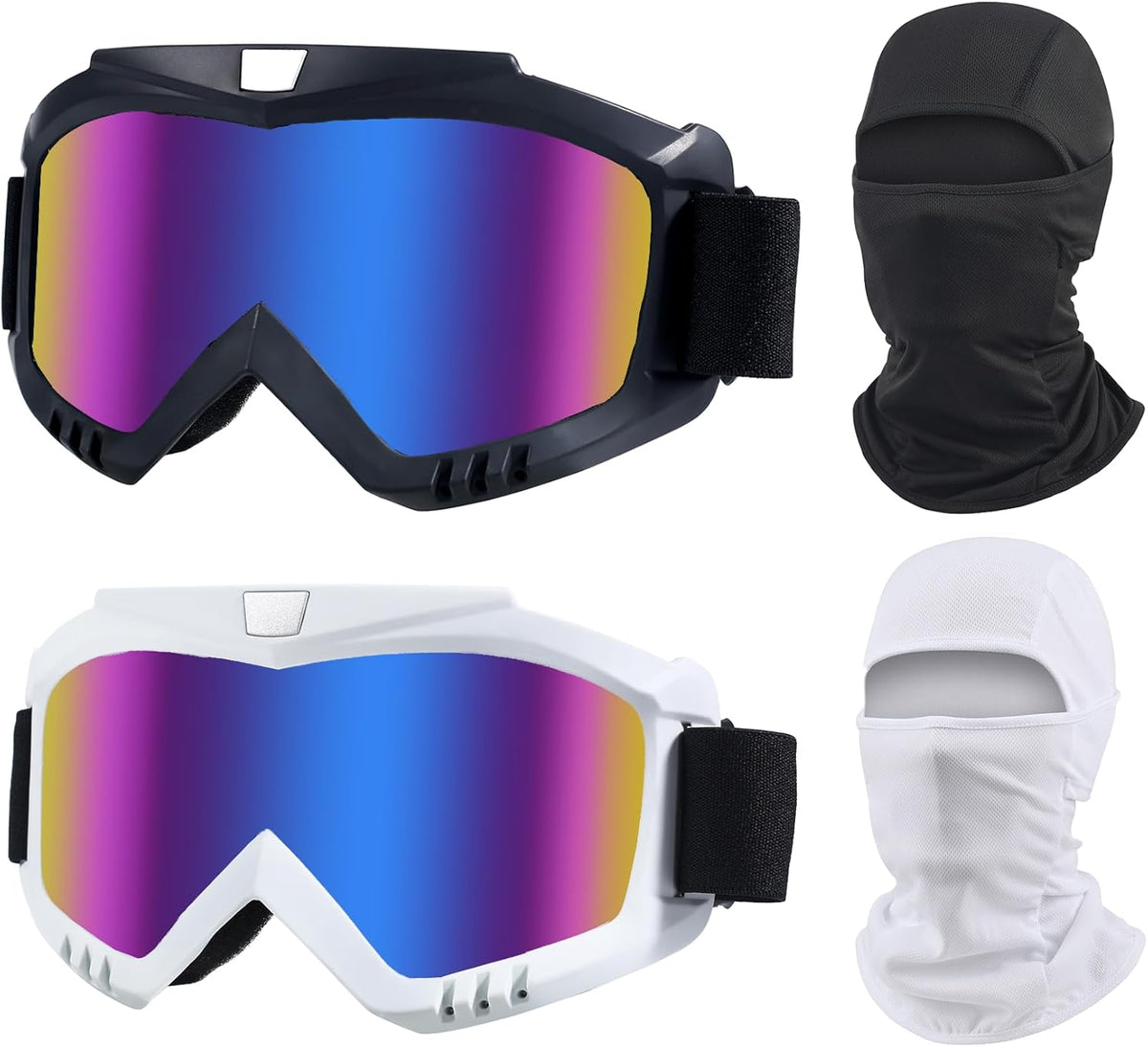 LJDJ Dirt Bike Goggles, 2 Pack ATV Motorcycle Goggles Wide Vision Anti-UV Adjustable Motocross Glasses Riding Racing Off-Road Cycling Goggles for Youth, Teens, Men & Women - PuriLite