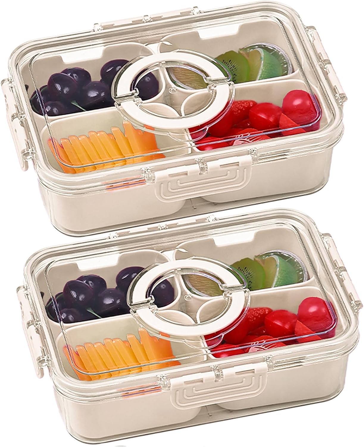 KIGITIONE Snackle Box, Pink 8 Compartments Portable Serving Tray, Divided Snackle Box Container with Lid and Handle, Snack Organizer for Fruits, Snacks, Nuts, Candy, Ideal for Party, Travel & Picnics
