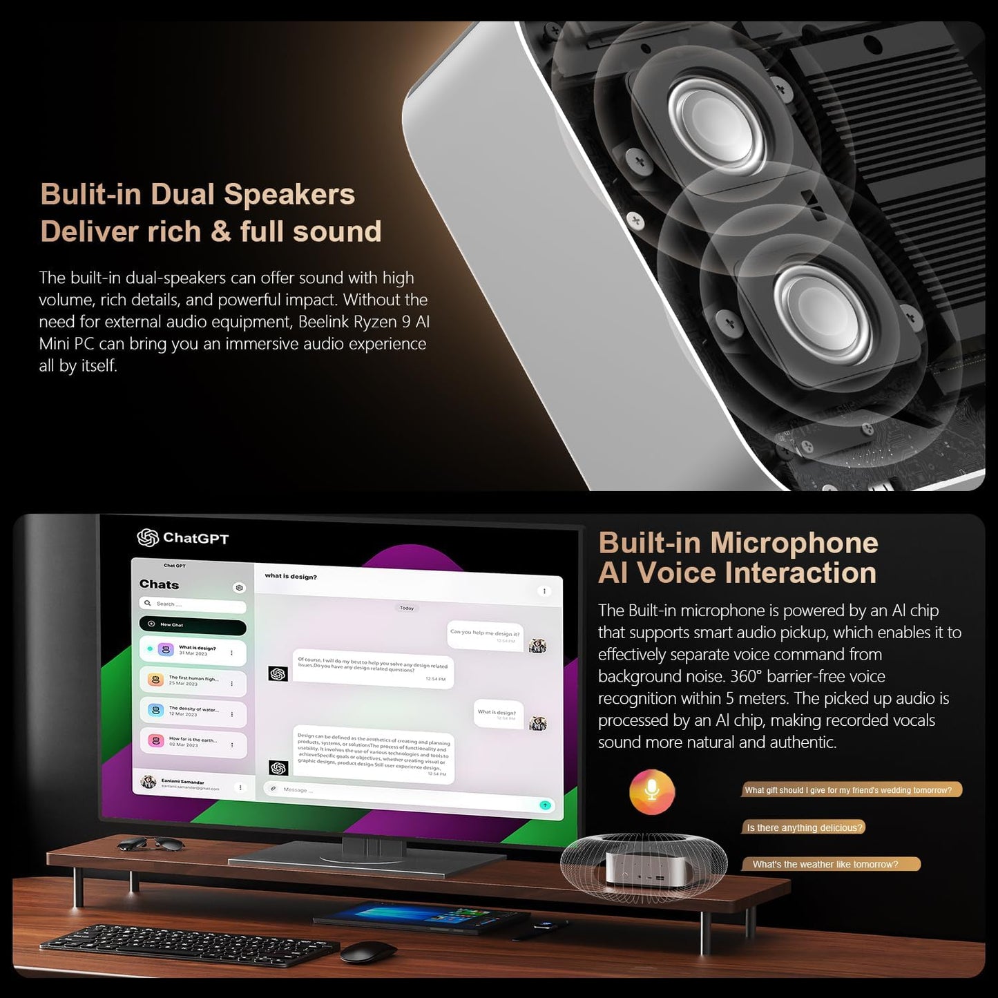 Beelink SER8 Mini PC AMD Ryzen 7 8745HS, 24GB DDR5-5600MHz 1TB PCIe4.0 SSD, AMD Radeon 780M Graphics 12core 2600MHz Gaming PC, USB4.0/ Triple Display/ WiFi6/ BT5.2/2.5Gbps LAN Mini Computer/W-11 Pro