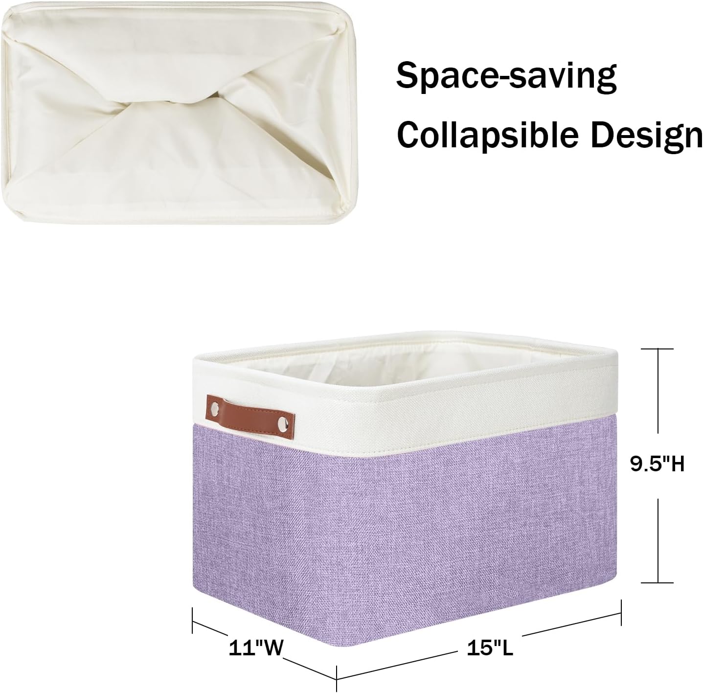 DULLEMELO Storage Baskets for Shelves, Fabric Collapsible Rectangular Storage Bins for Shelves, Closets, Nursery, Home, Office, Empty Gift Baskets (White&Teal)