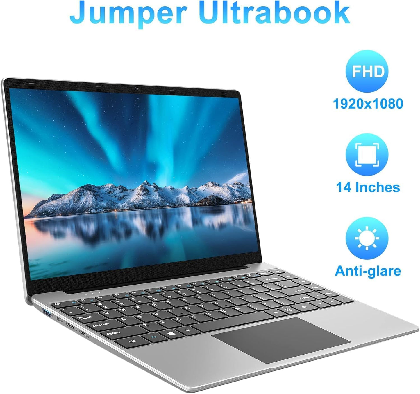 jumper Laptop, 12GB LPDDR4 RAM, 256GB SSD ROM, 14 Inch 1080p FHD IPS Screen, Windows 11 Laptops Computer with Celeron 4-Core Processor, UHD Graphics 600, 2 Stereo Speaker, Lightweight, Portable.