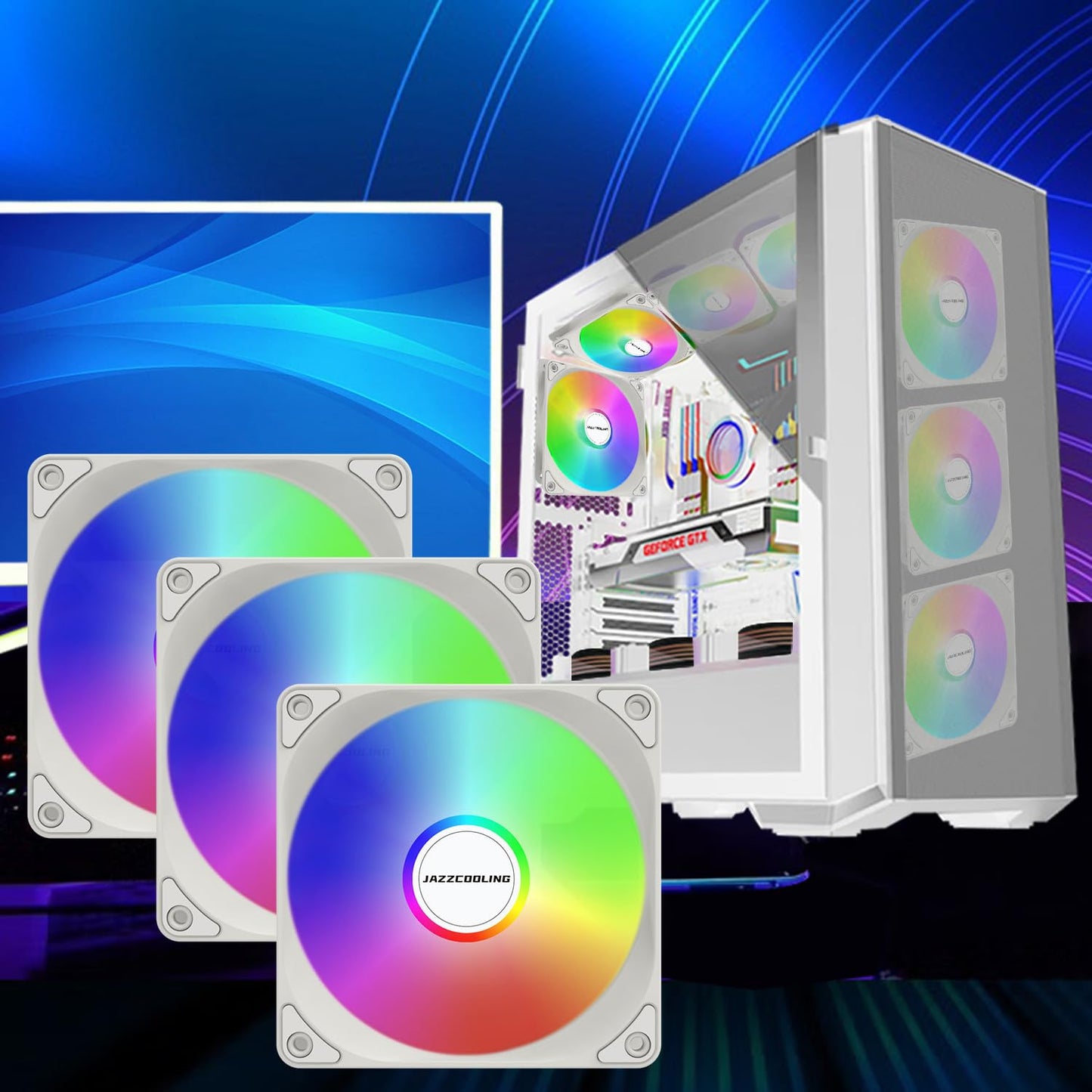 120mm White RGB PC Case Fan 3 Pack High Performance Cooling Fans Low Noise Hydraulic Bearing 12V 3-Pin and 4-Pin Power Connection - PuriLite