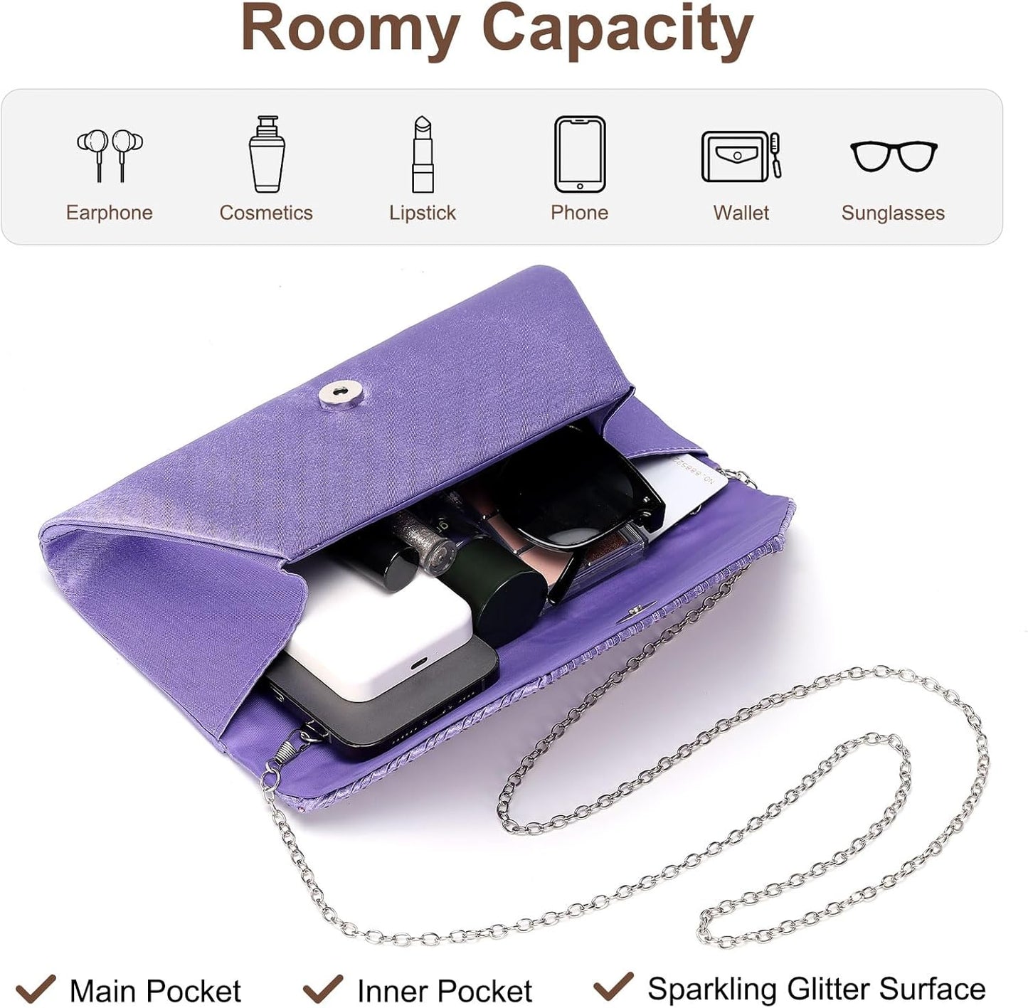 DTGN Evening Bags Clutch Purses for Women Formal, Purse Handbag Crossbody Bag Rhinestone Shoulder Bag for Wedding Party