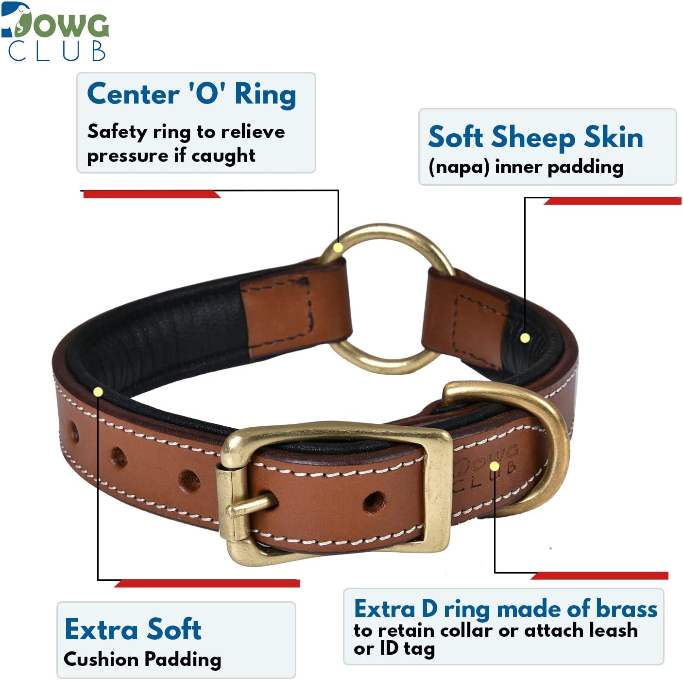 DowgClub | Genuine Leather Dog Collar | Full Grain, Heavy Duty | Comfortable, Strong | Best for Pups, Small, Medium & Large Breeds | Pink, Brown, Black, Tan