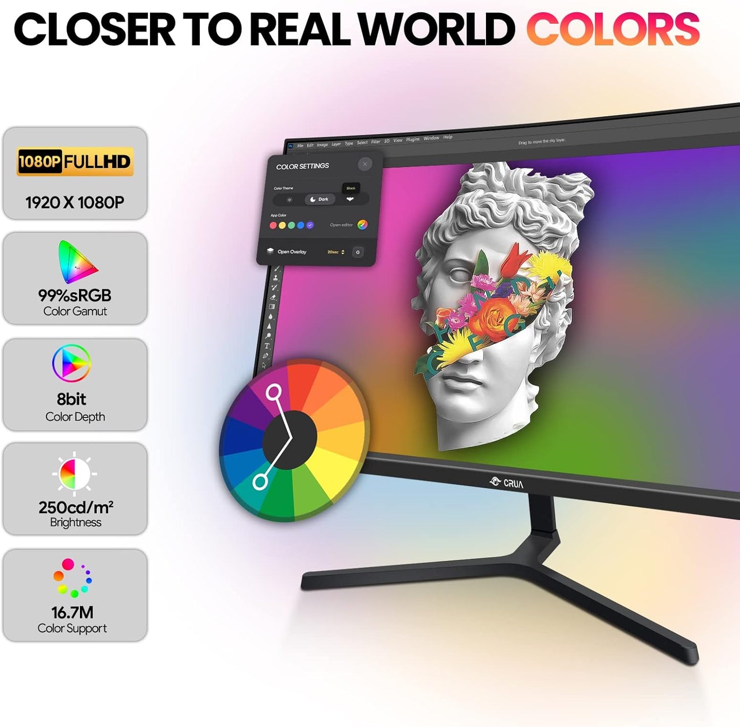 CRUA 34 Inch Gaming Monitor 144Hz, WQHD 3440X1440P Ultrawide Curved Monitor, 21:9 1500R 120% sRGB Computer Display Support Freesync, PIP/PBP, HDMI 2.0 & DP 1.4, Wall Mountable/Tilt Adjustable-Black
