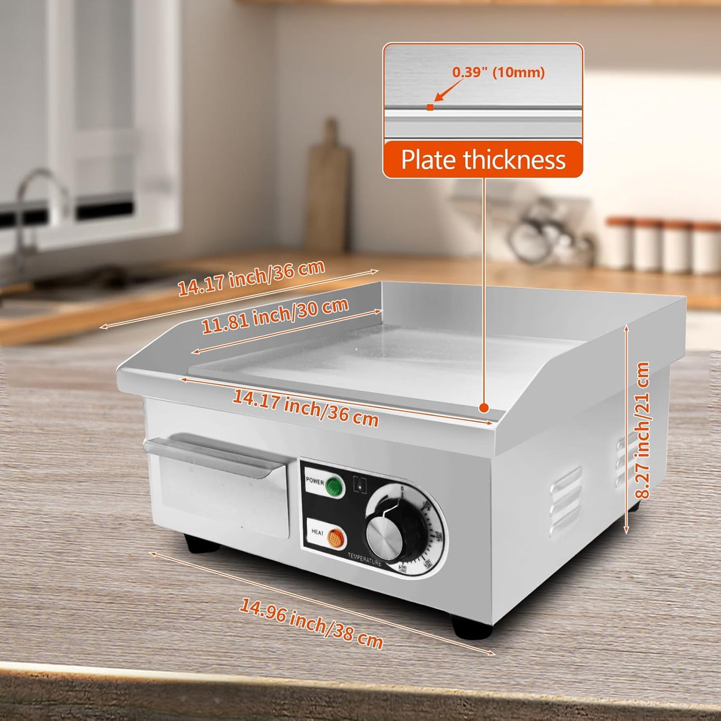 ExGizmo 22" Commercial Electric Griddle,Electric Countertop Flat Top Griddle,110V 1600W Electric Flat Top Grill,Non-Stick Restaurant Teppanyaki Stainless Steel Grill,Adjustable Temperature Control