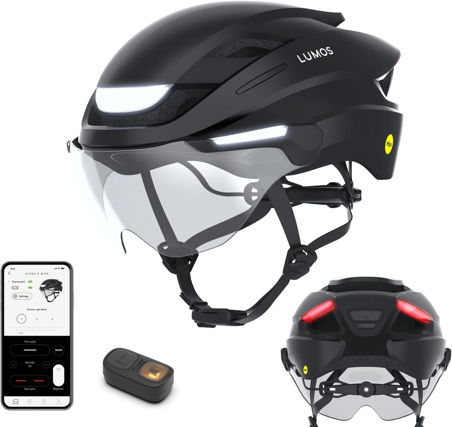 Lumos Ultra E-Bike Smart Helmet | NTA 8667 Certified | Front & Rear LED Lights | Retractable Face Shield | App Controlled | EBike, Scooter, Cycling, Bicycle | Adults, Men Women
