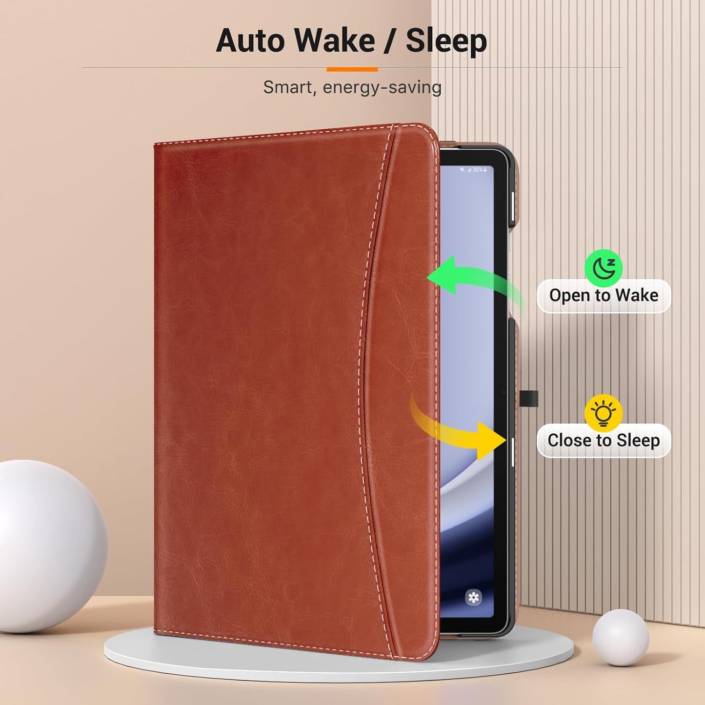 MoKo Case for Samsung Galaxy Tab A9 Plus 11" 2023 (SM-X210/SM-X216/SM-X218), PU Leather Multi-Angle Viewing Folding Stand Cover Case with Hand Strap, Front Pocket, Auto Wake/Sleep, Denim Blue & Brown