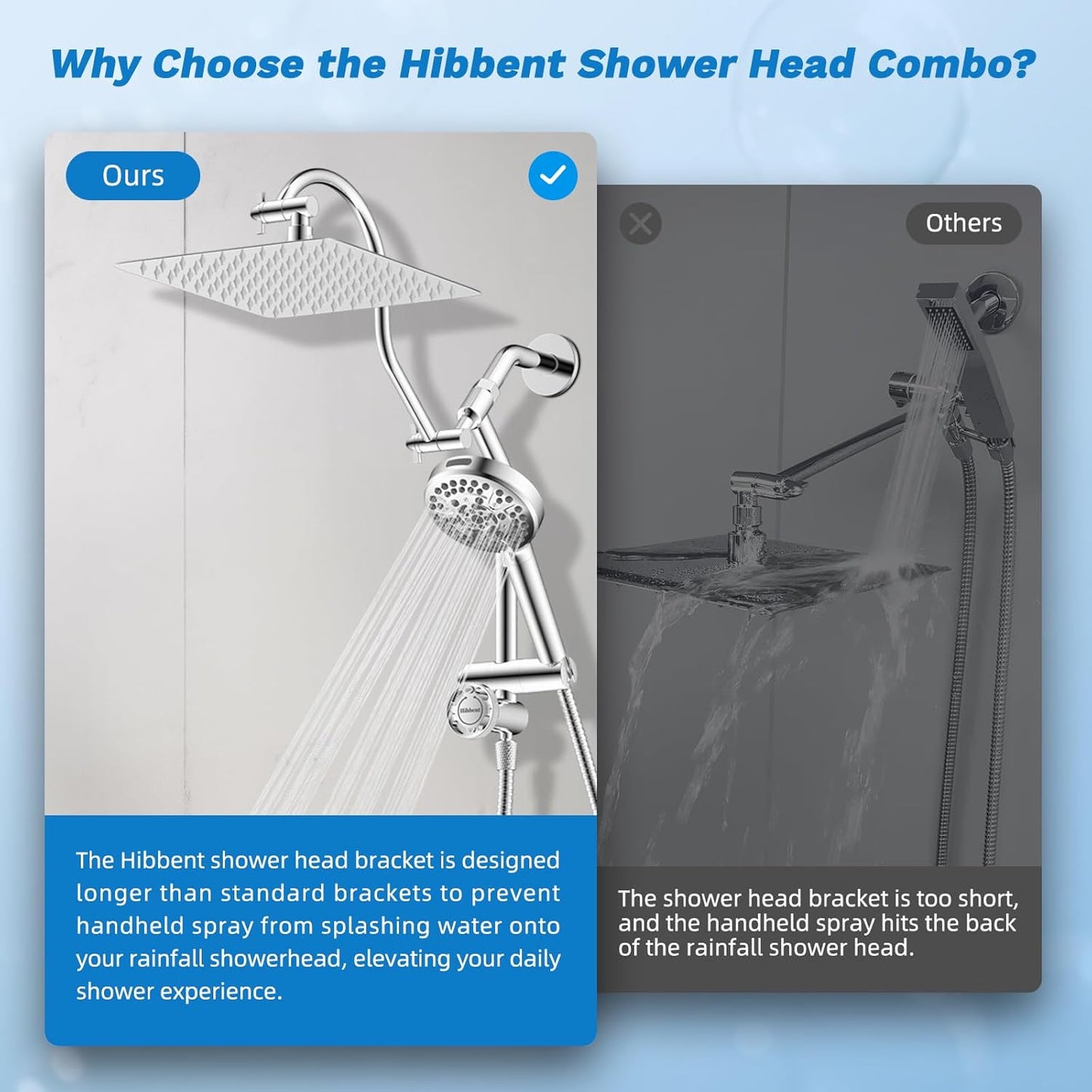 Hibbent Upgraded All Metal 10"Rainfall Showerhead Combo, High Pressure Shower Head with 10-Spray Mode Handheld, Innovative 4-way Diverter with Pause Mode, 71'' Shower Hose and Handheld Holder, Chrome