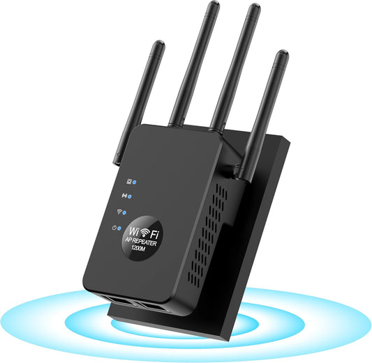 1200Mbps Dual Band (5GHz/2.4GHz) WiFi Extender,WiFi Repeater Covers Up to 12880Sq.ft and 60 Devices,WiFi Booster with Ethernet Port for Home Wireless Signal Booste,Internet Repeater