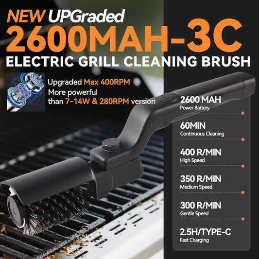 Electric Grill Cordless Cleaning Brush, Upgraded AS SEEN ON TV! BBQ Barbecue Scrubber, High Torque 25W Motor & MAX 400RPM, Dual Heads & Splash Guard, Price 59.97 for Genuine Product!