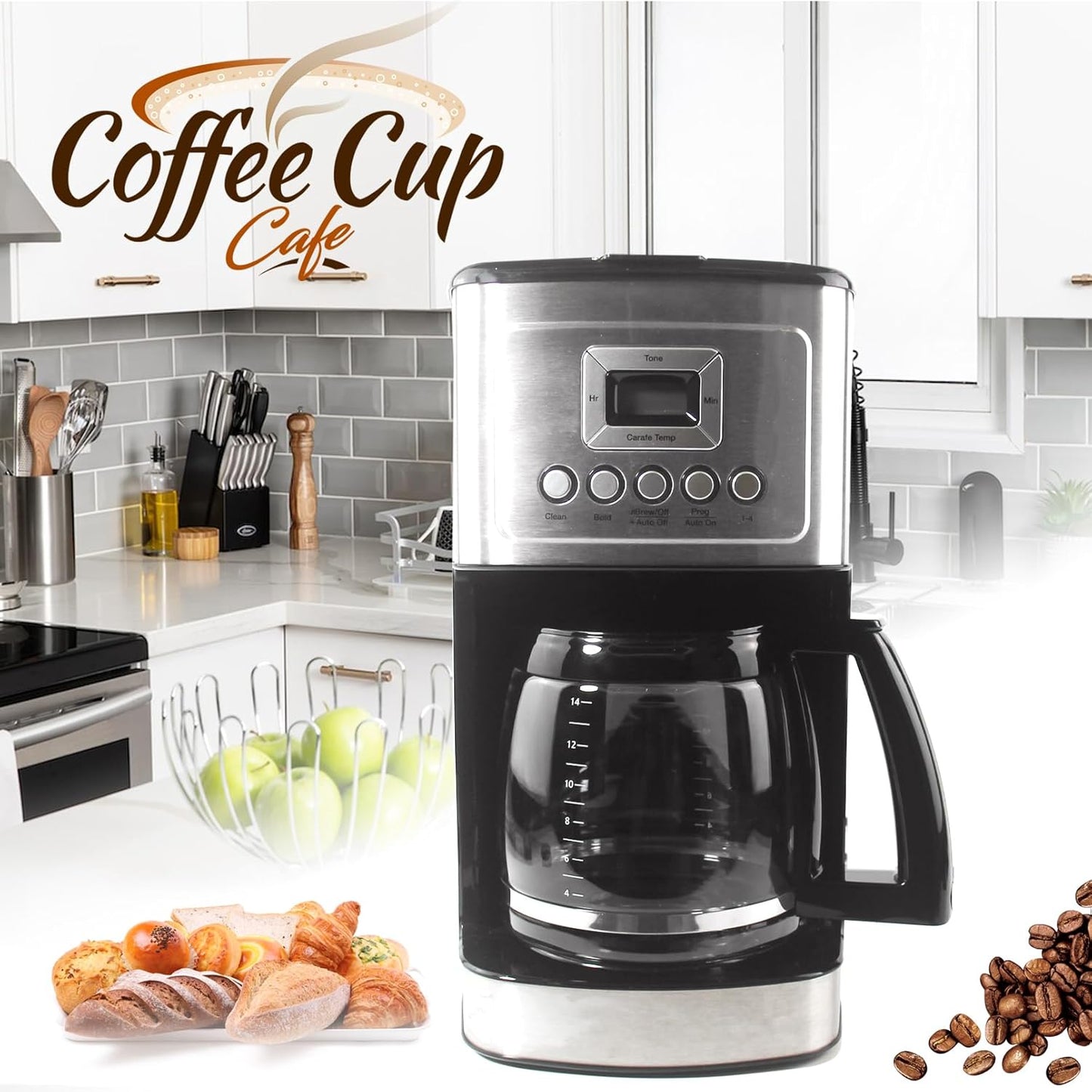 14-Cup Glass Replacement Coffee Carafe Compatible with Cuisinart Coffee Maker Models DCC-2200, DCC-2600, DCC-2800, DCC-3200, and DCC-3200P1, Coffee Pot Decanter Pitcher, Black Handle
