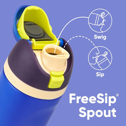 Owala Kids FreeSip Insulated Stainless Steel Water Bottle with Straw, BPA-Free Sports Water Bottle, Great for Travel, 16 oz, Celestial Sphere - PuriLite