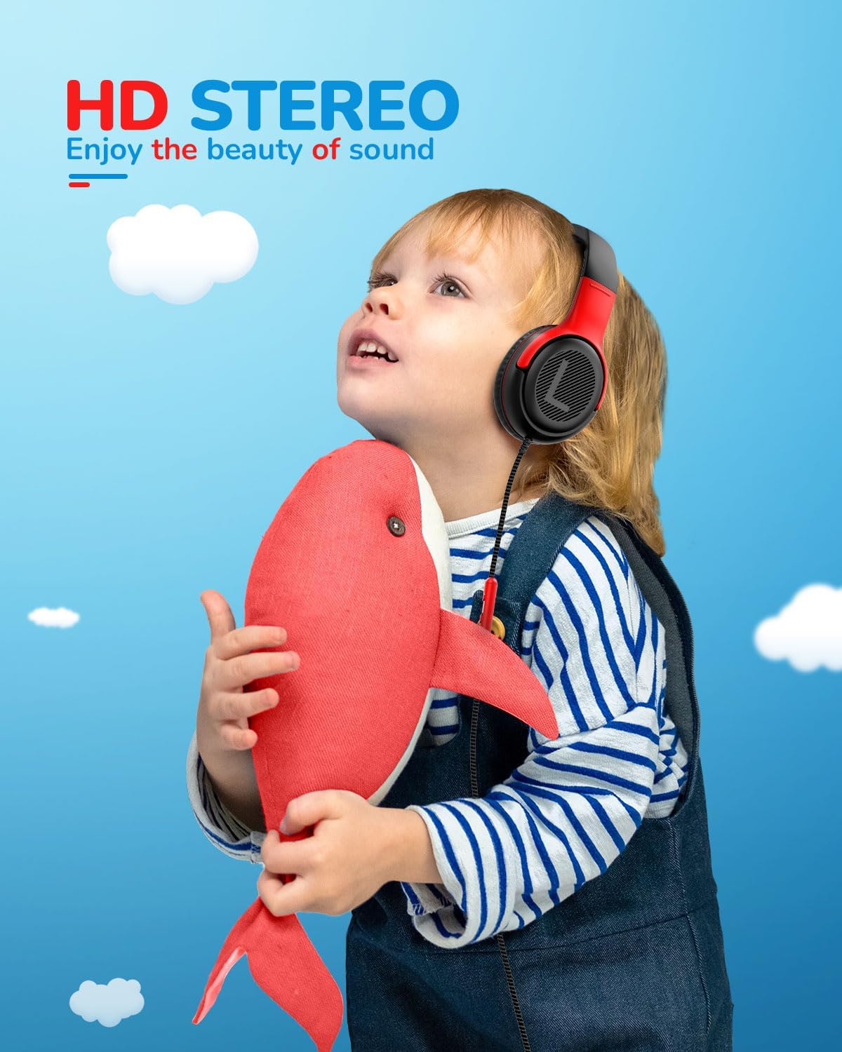 awatrue Kids Headphones with Microphone, Wired Headphones for Kids 85/94dB Safe Volume Limit, Over Ear Headsets, Boys Girls Childrens Headphones for School/Travel/Fire Tablet/BlueOrange