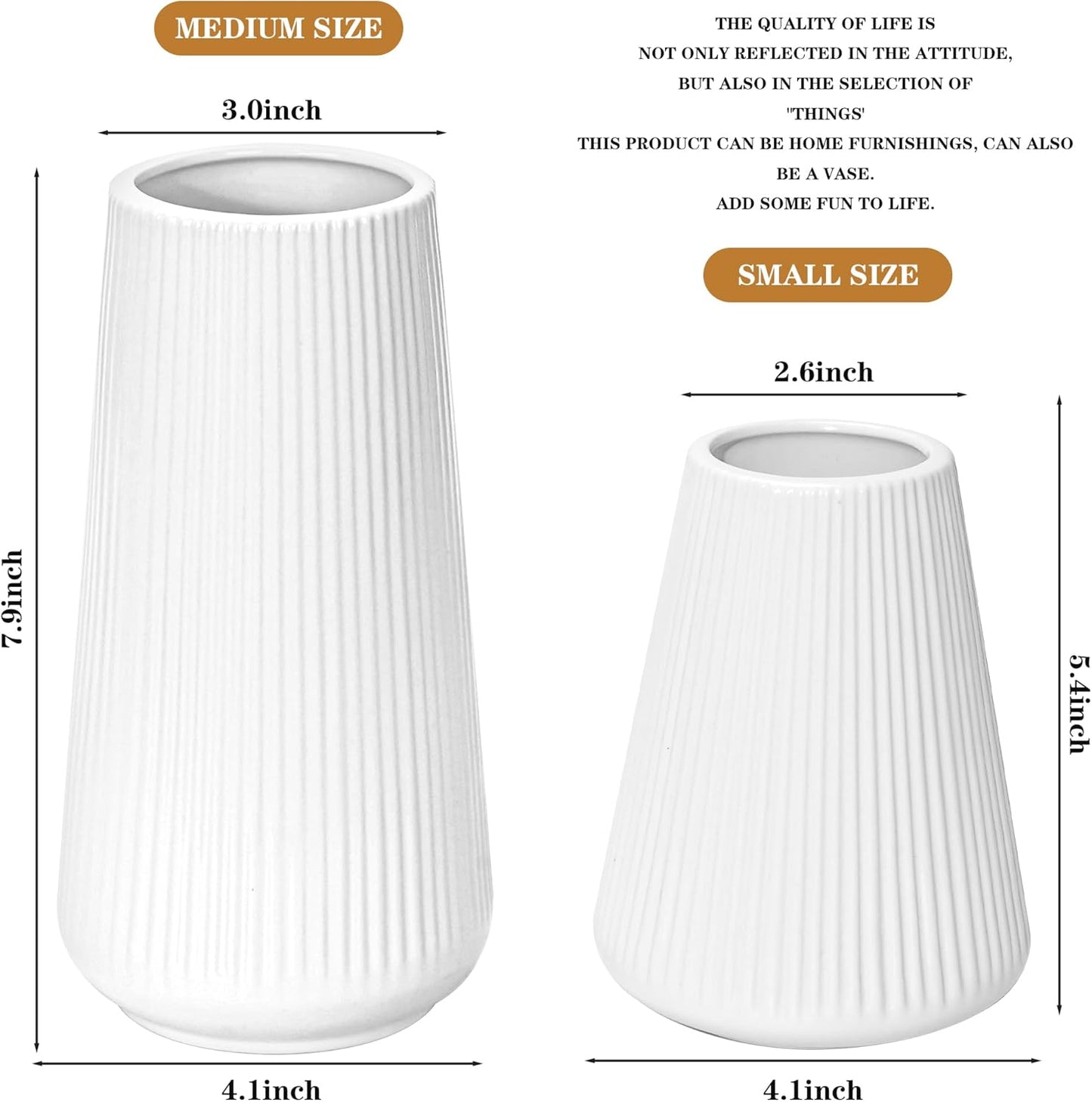 White Ceramic Vase, GUKJOB Small Cute Flower Vase for Pampas Grass, Home, Living Room, Dining Table, Farmhouse, Office Decor, Bedroom, Table, and Kitchen Shelf (White)