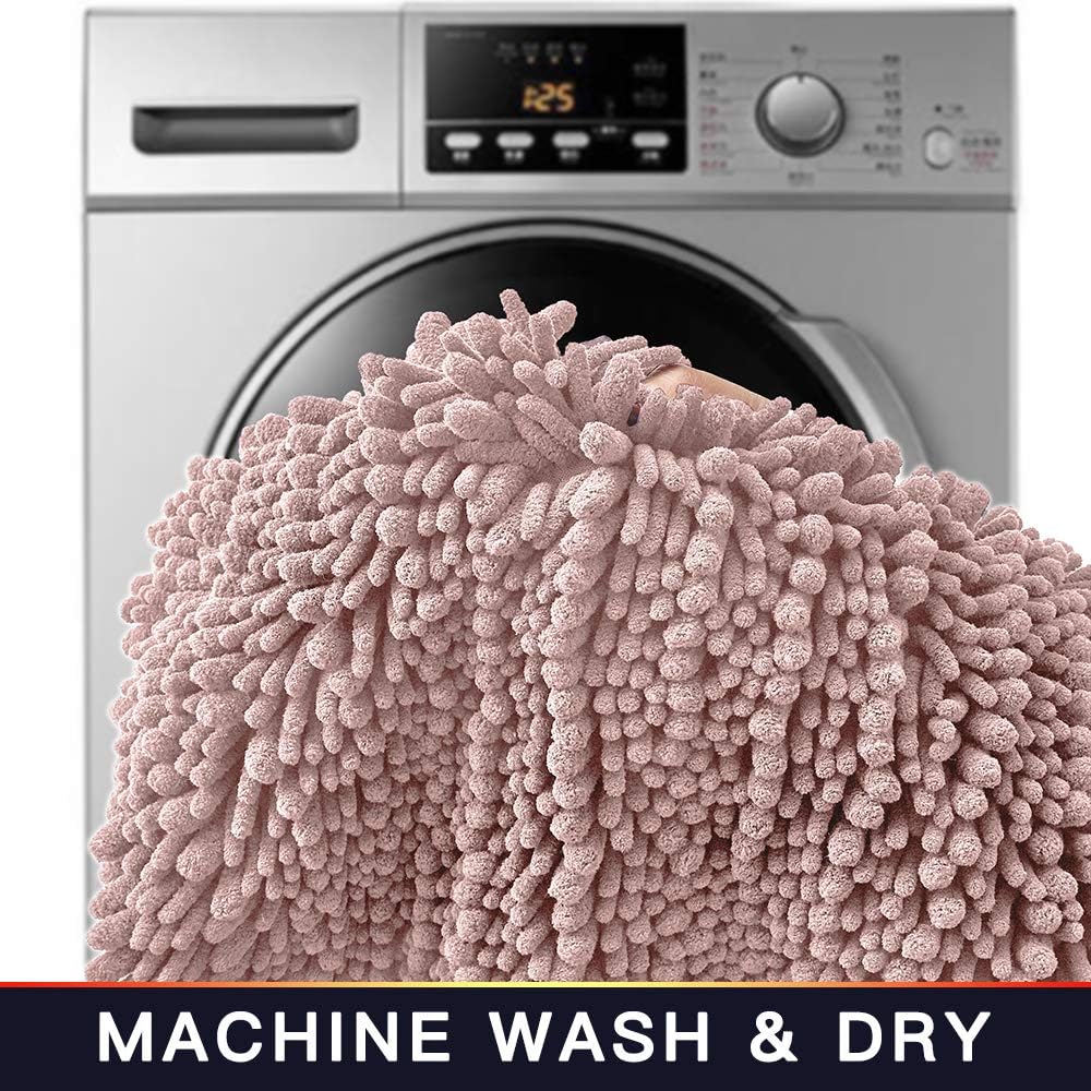 Walensee Bathroom Rug Non Slip Bath Mat (24x17 Inch Blush) Water Absorbent Super Soft Shaggy Chenille Machine Washable Dry Extra Thick Perfect Absorbant Best Small Plush Carpet for Shower Floor