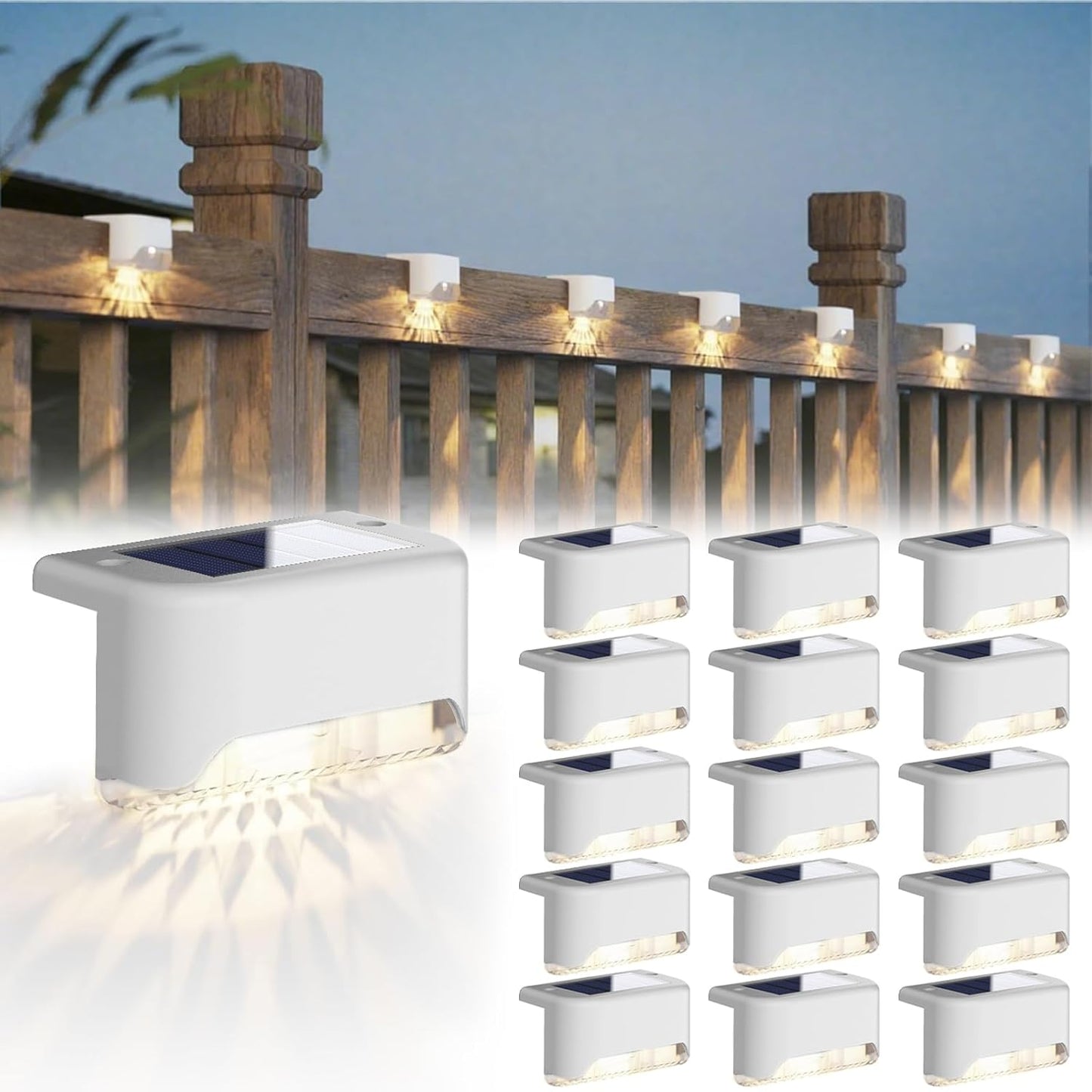 Solar Deck Lights 16 Pack Solar Fence Light Solar Powered Outdoor Step Light IP65 Waterproof LED Solar Pathway Light for Deck Fence Railing Garden Patio StairYard, Black