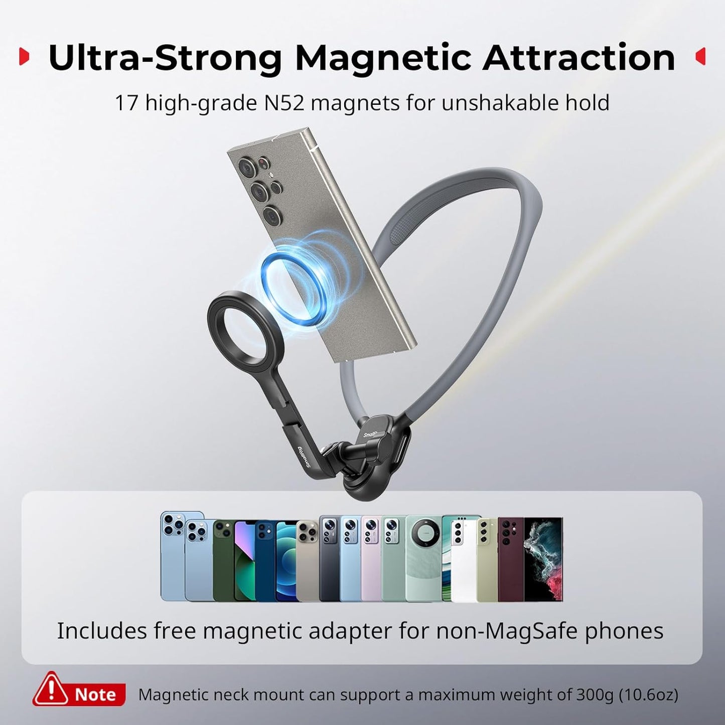 SmallRig Magnetic Compatible Neck Mount for Phones, Neck Phone Holder POV/Vlog Selfie Holder, Maximum Capacity 300g, Phone Neck Holder for iPhone 16 15 14 13 12 Seires, and for Android Phones - 5127