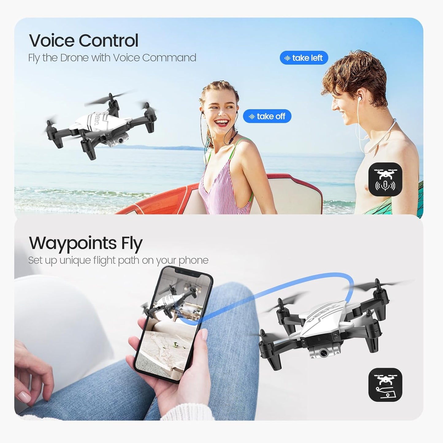 DEERC D20 Mini Drone Foldable for Kids with 720P HD FPV Camera Remote Control Toys Gifts for Boys Girls with Tap Fly,Auto Hover,Voice/Gesture Control,Speed Adjustment,2 Batteries,3D Flip