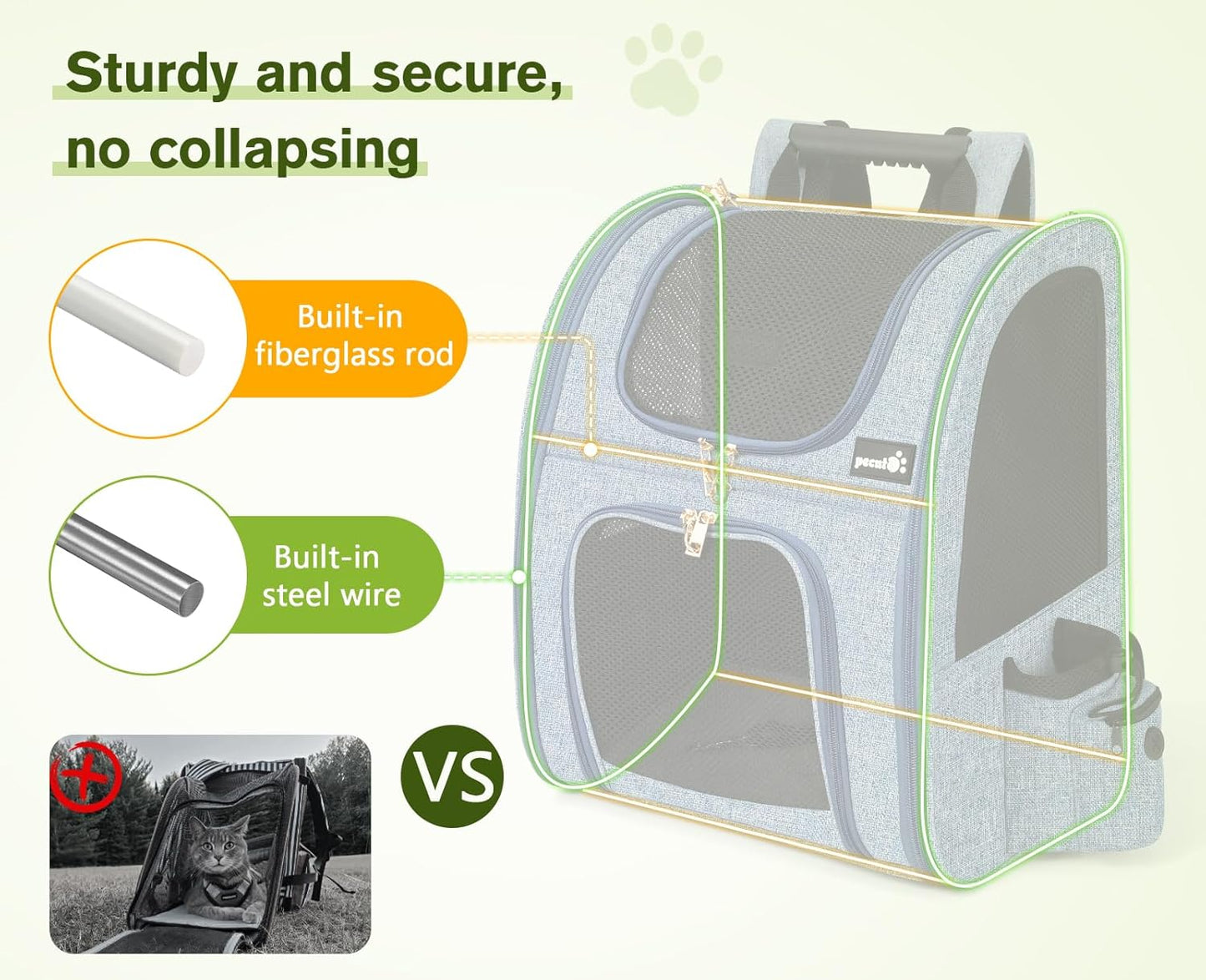 Pecute Cat Backpack with Breathable Mesh, Dog Backpack Carrier with Multi-Pockets for Cats Puppies, Pet Backpack Carrier for Travel Hiking Camping Outdoor (Gray)
