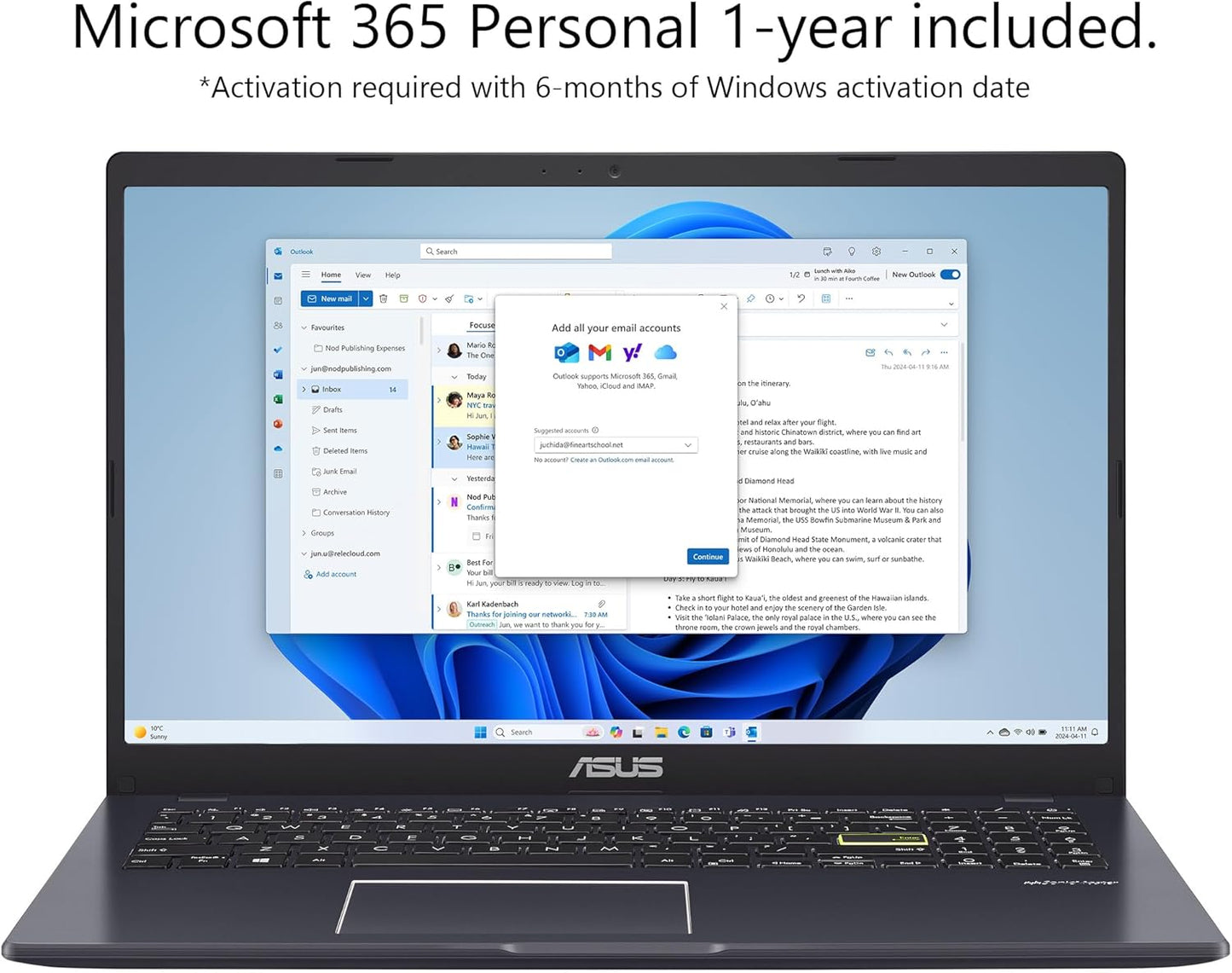 ASUS Vivobook Go 15 L510 Thin & Light Laptop, 15.6” HD Display, Intel® Pentium® Silver N6000, 4GB RAM, 128GB eMMC, Windows 11 Home in S Mode, Includes 1 Year Microsoft 365, L510KA-AS02-CA