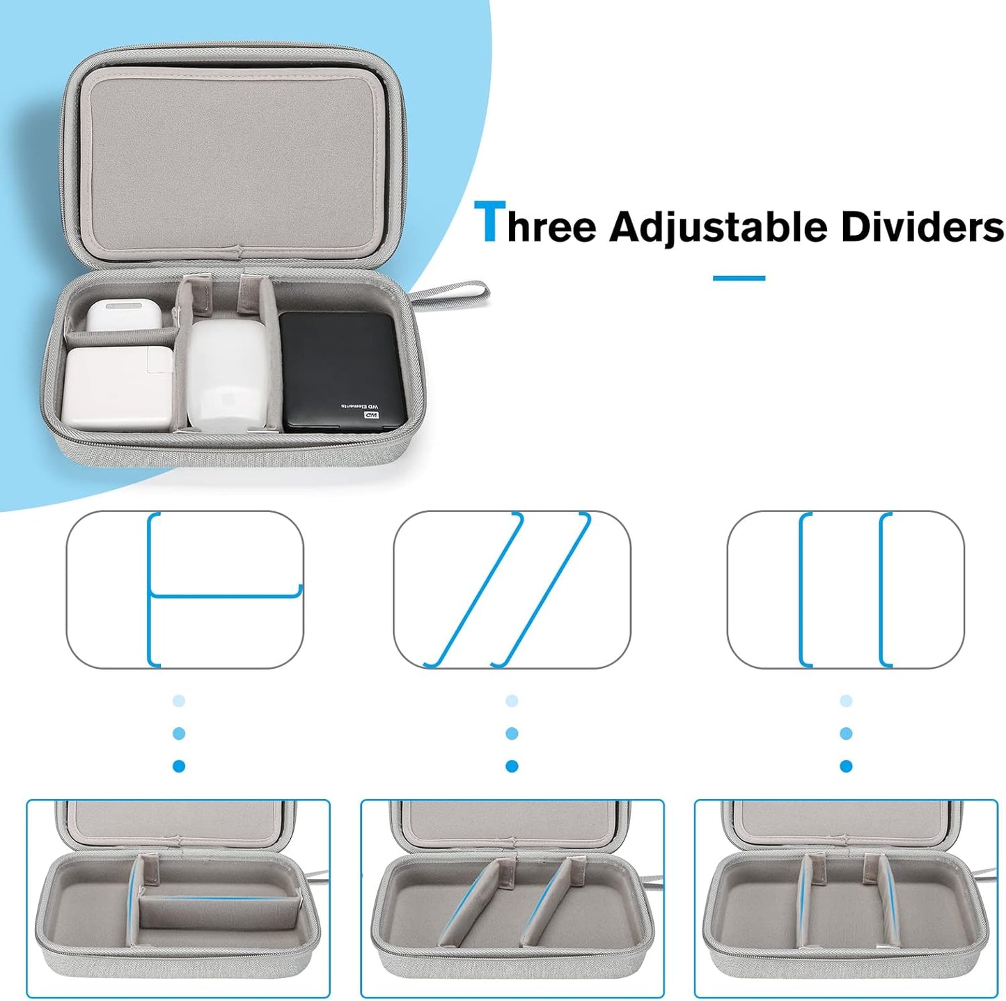 ProCase Hard Travel Electronic Organizer Case for MacBook Power Adapter Chargers Cables Power Bank Apple Magic Mouse Apple Pencil USB Flash Disk SD Card Small Portable Accessories Bag -L, Black